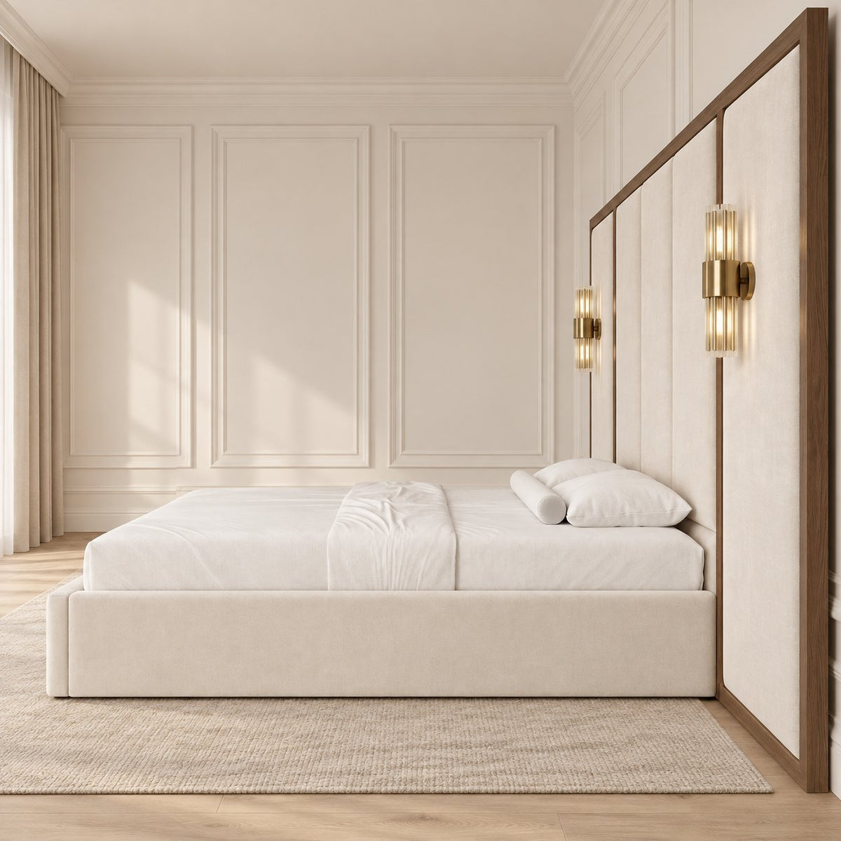 Volterra bed in cream, side view