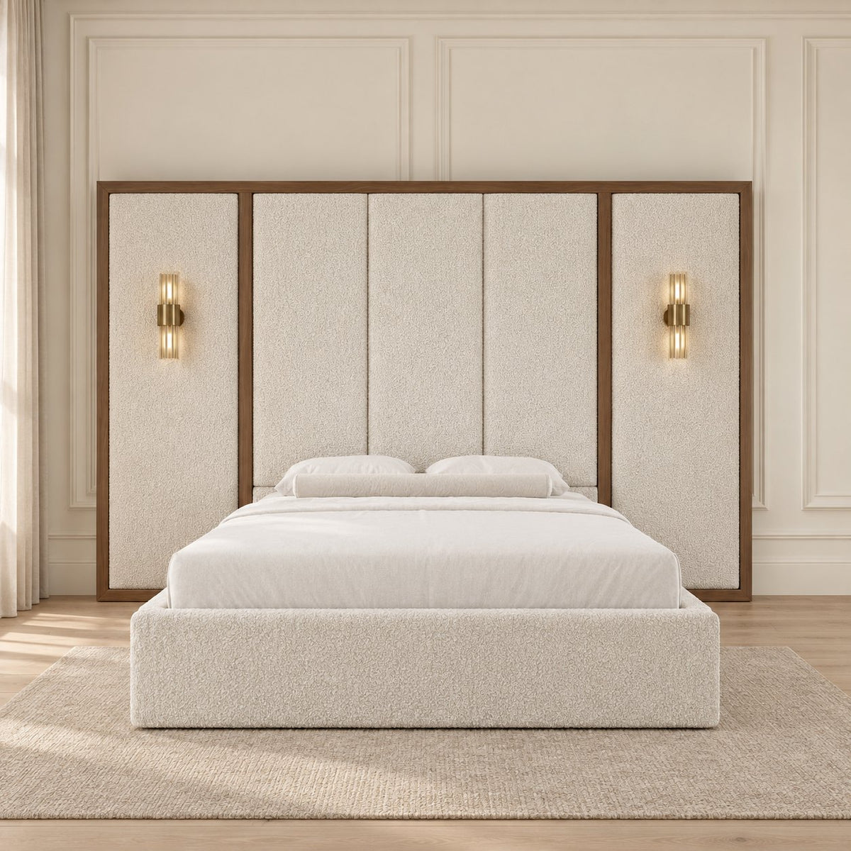 Volterra bed in ivory teddy, front view