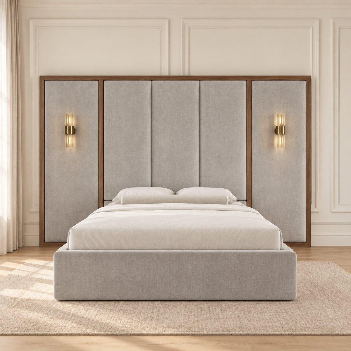 Volterra bed in light grey, front view