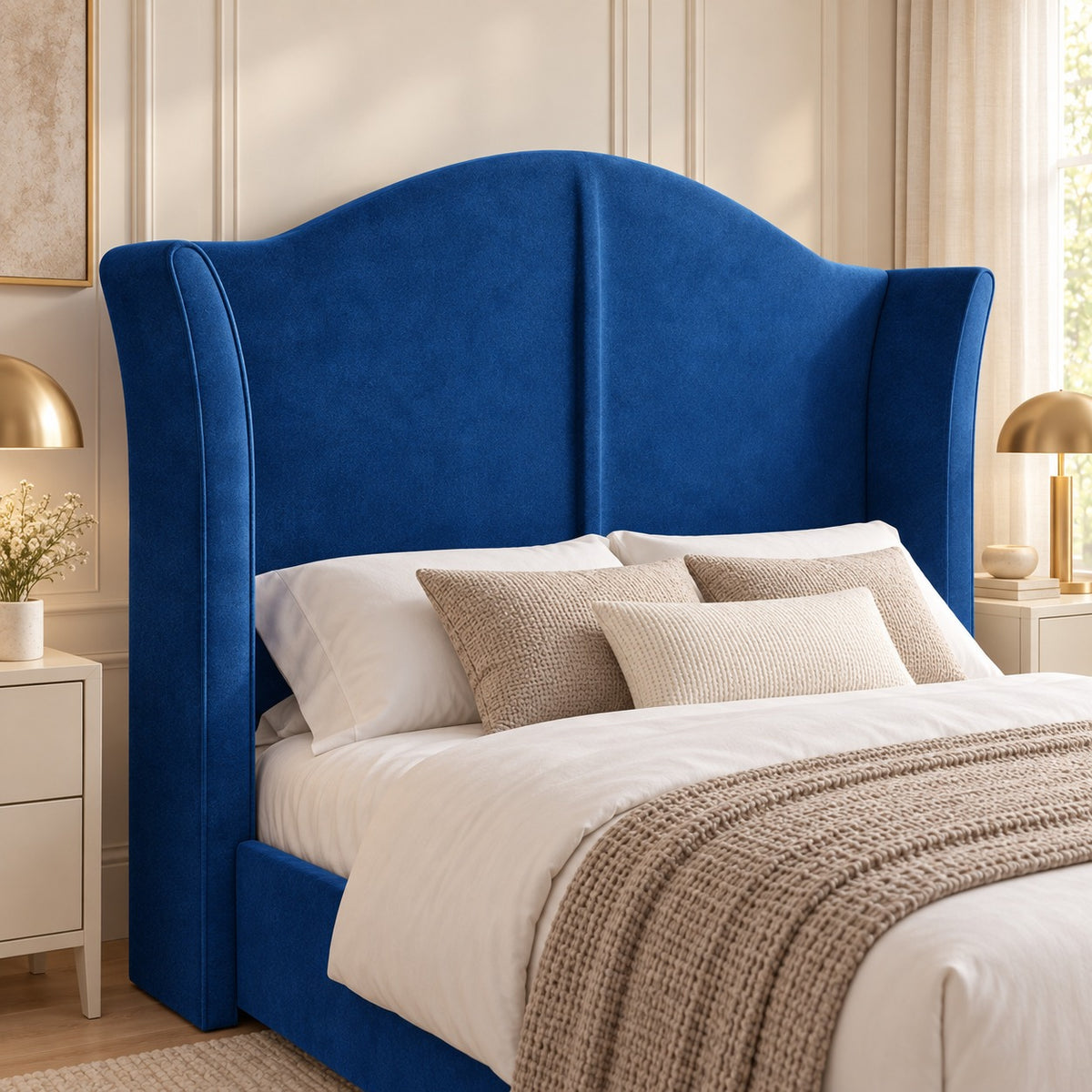 Zampa Curved Top Curved Winged Upholstered Soft Velvet Bed Frame