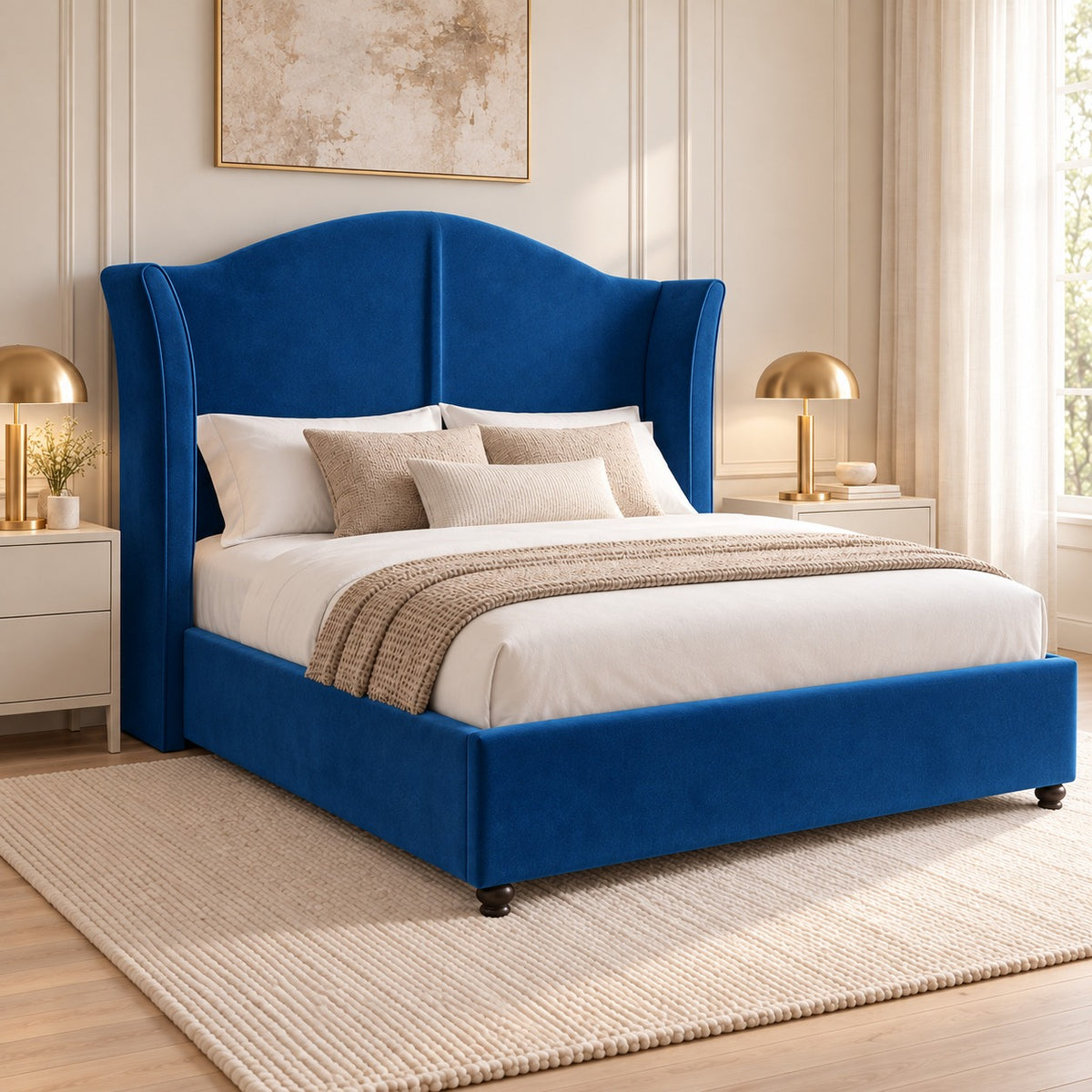 Zampa Curved Top Curved Winged Upholstered Soft Velvet Bed Frame