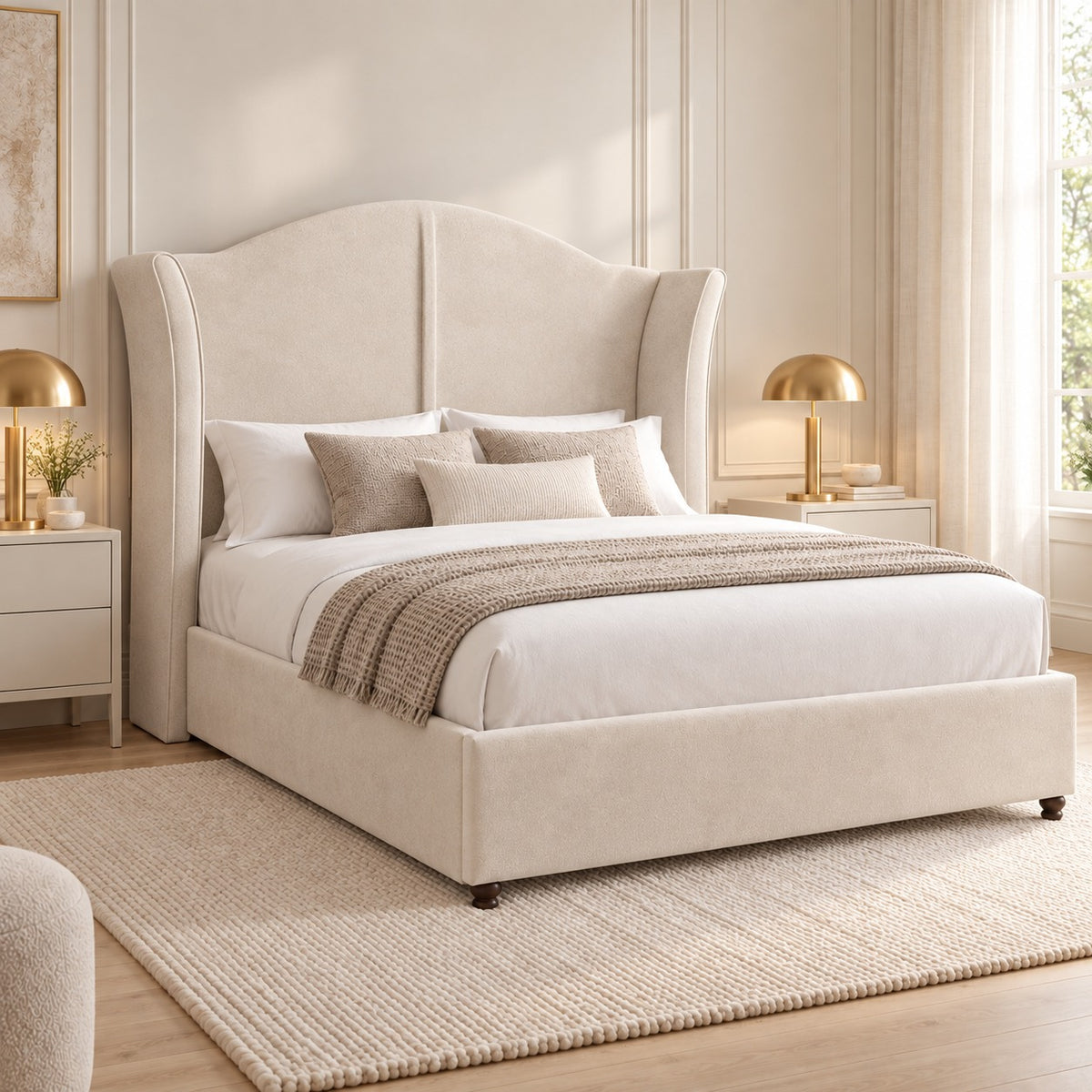 Zampa Curved Top Curved Winged Upholstered Soft Velvet Bed Frame