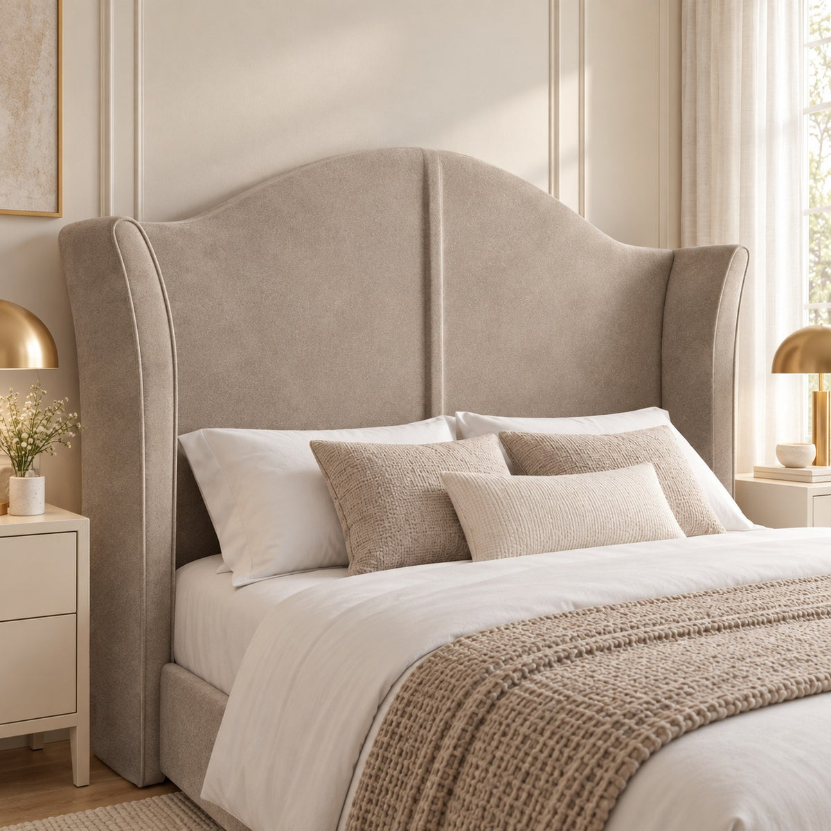 Zampa Curved Top Curved Winged Upholstered Soft Velvet Bed Frame