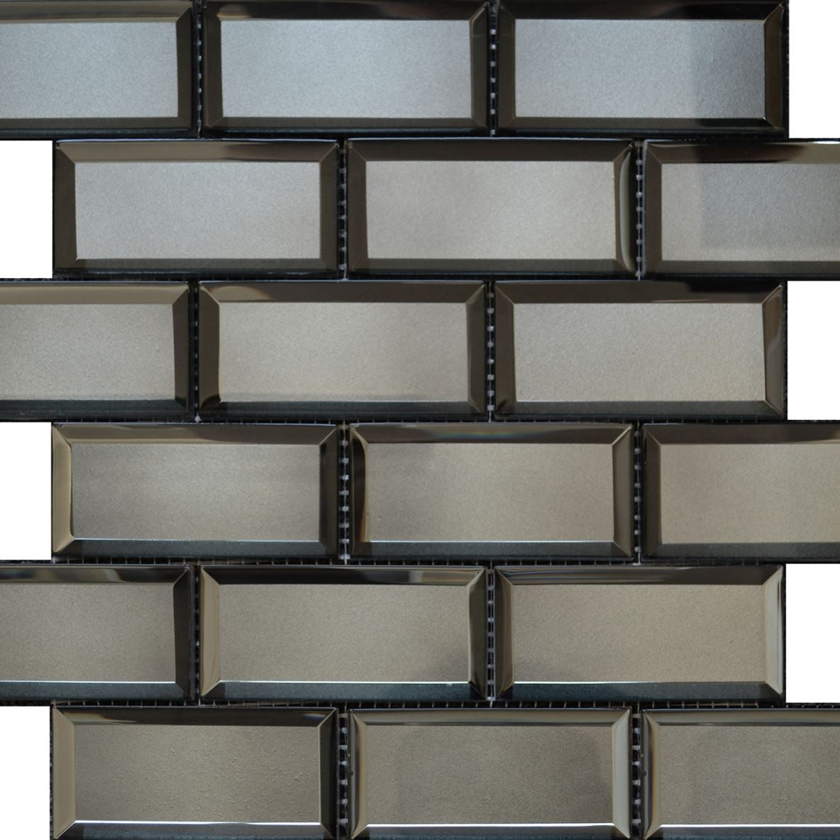Piazza Dark Grey Polished Mosaic Sheet 7.5cm x 15cm
