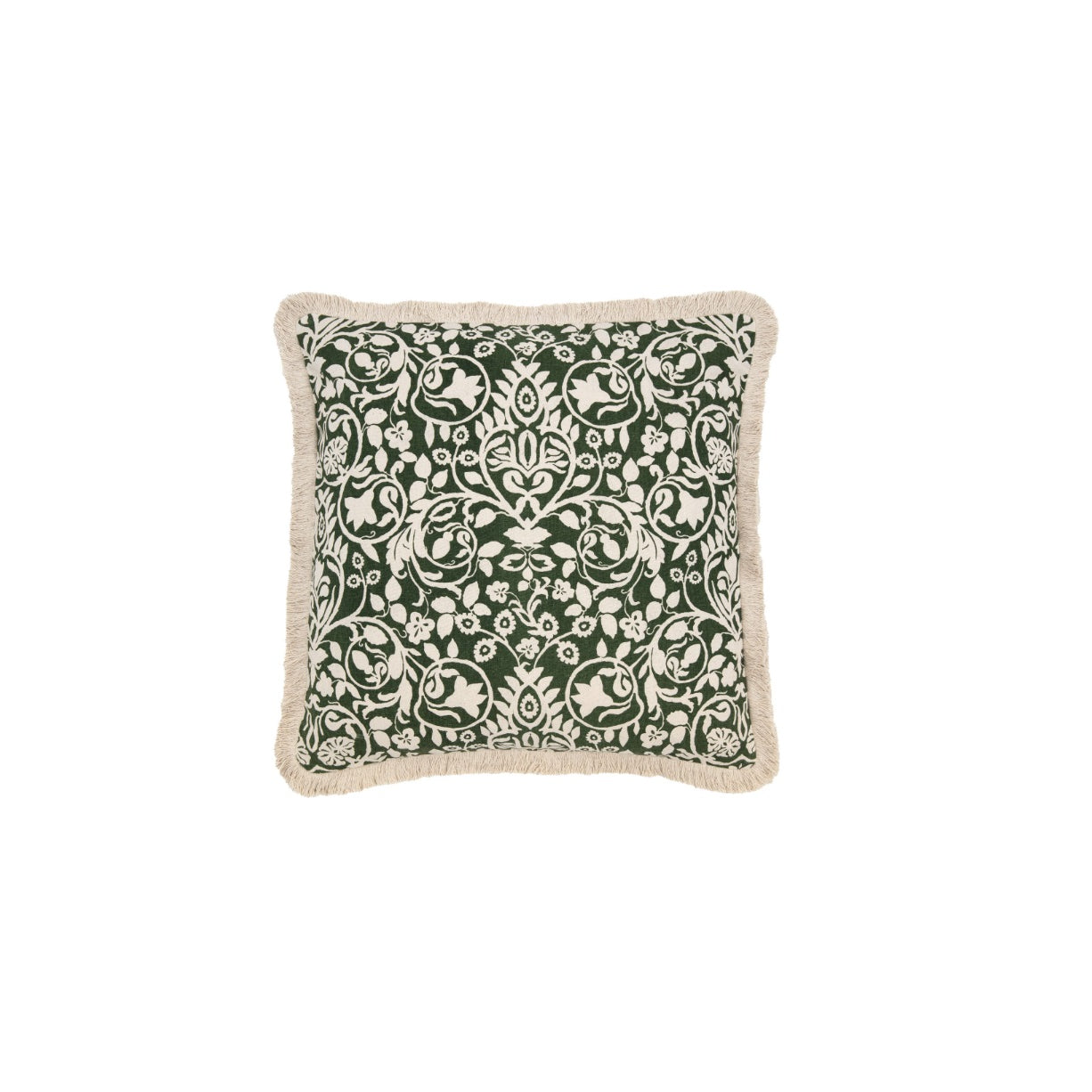 Damask Whisper Olive Fringe Pillow Cover