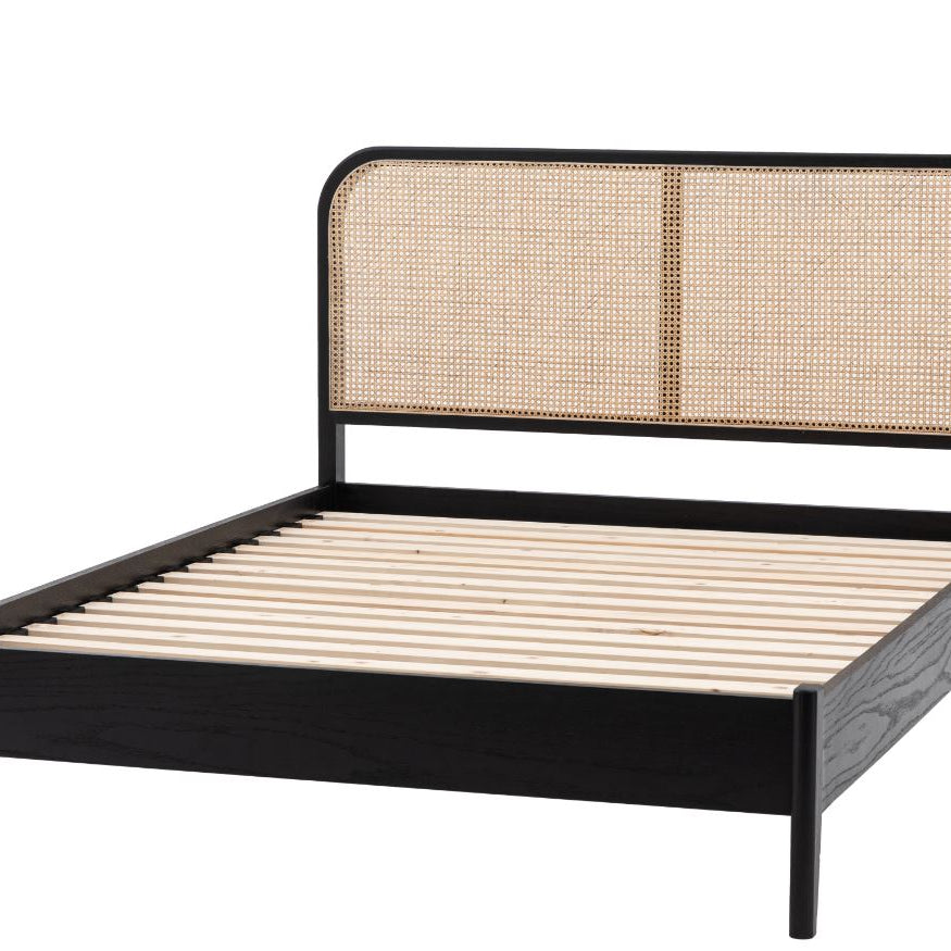 Hartley Woven Rattan Oak Bed
