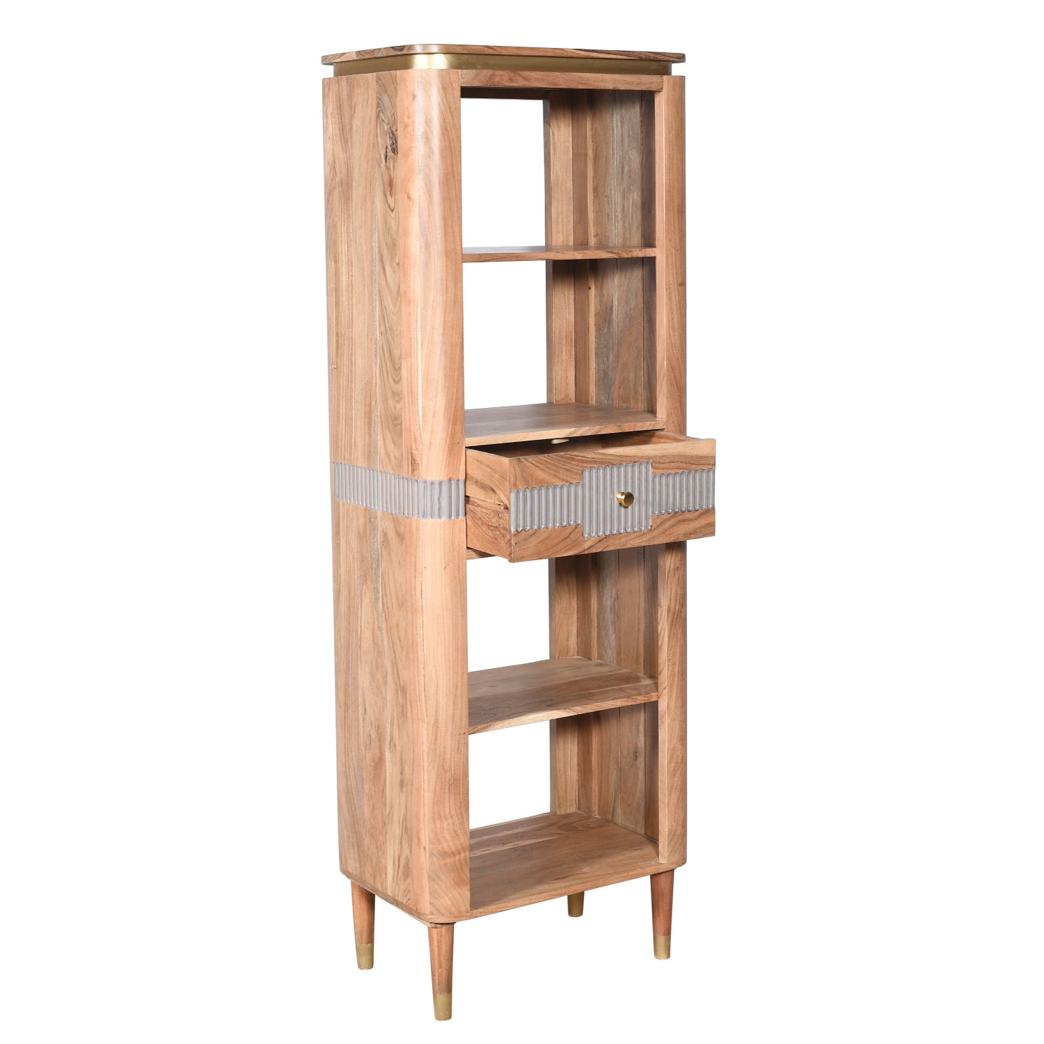 Desoto Acacia Wood Slim Bookcase With 1 Drawers