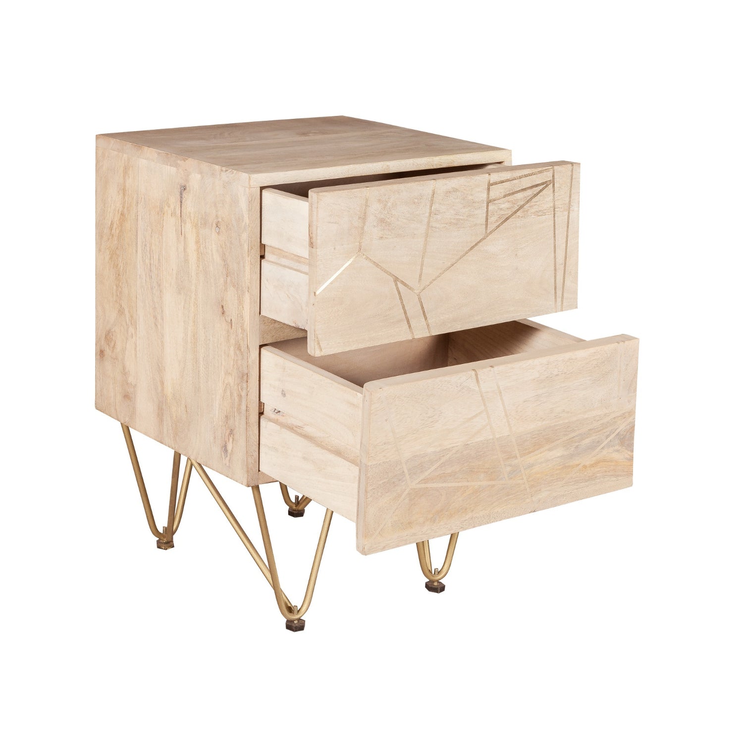 Ebern Light Gold 2 Drawer Side Table