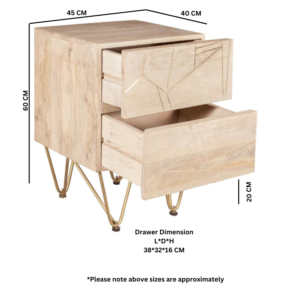 Ebern Light Gold 2 Drawer Side Table