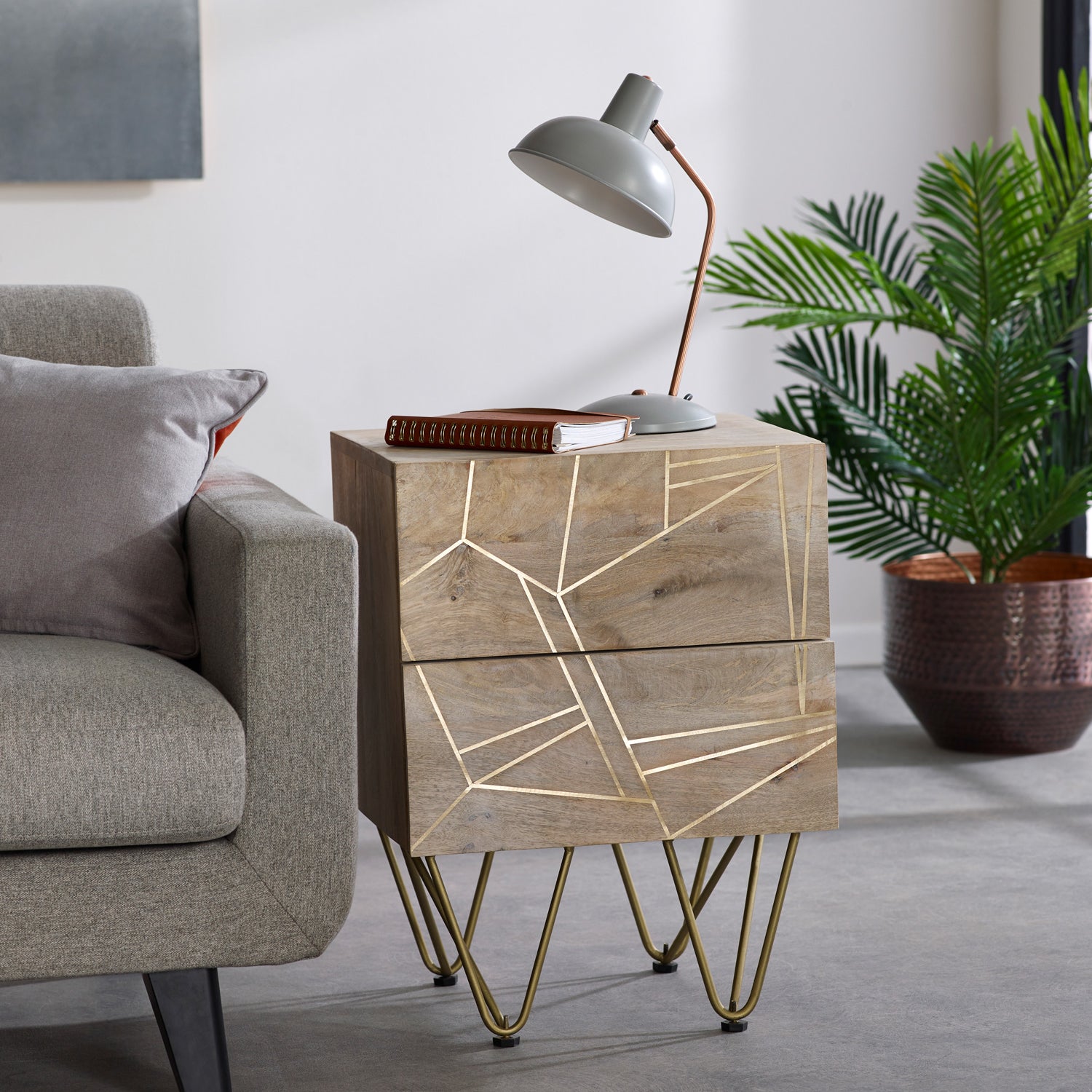 Ebern Light Gold 2 Drawer Side Table