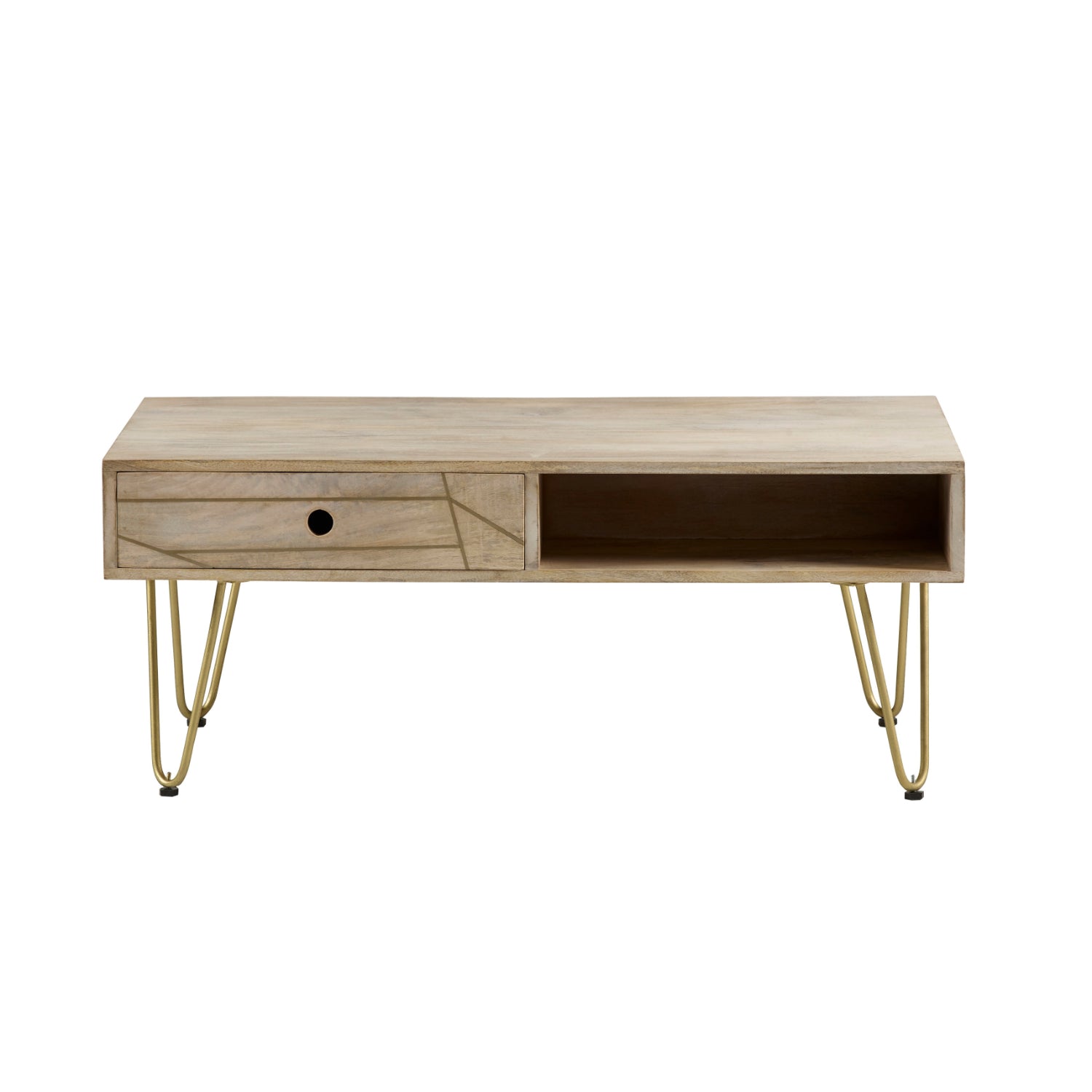 Ebern Light Gold Rectangular Coffee Table With Drawer
