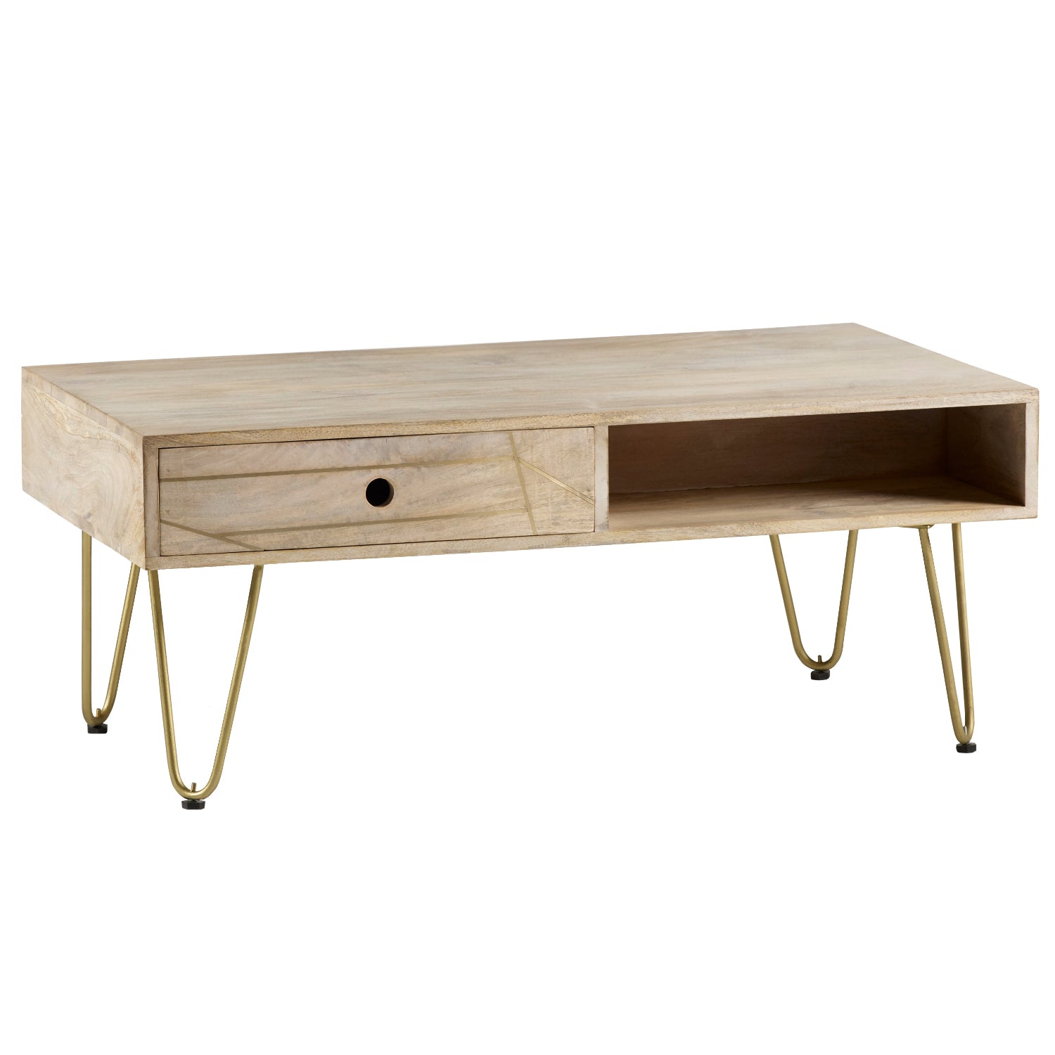 Ebern Light Gold Rectangular Coffee Table With Drawer