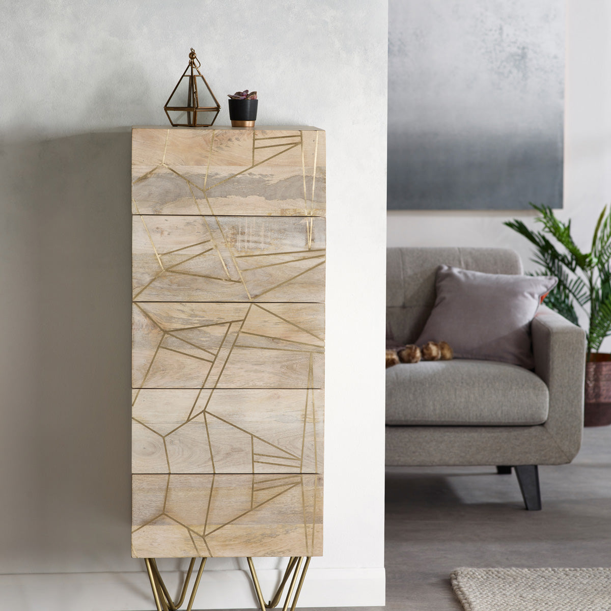 Ebern Light Gold Tall Chest Of Drawers