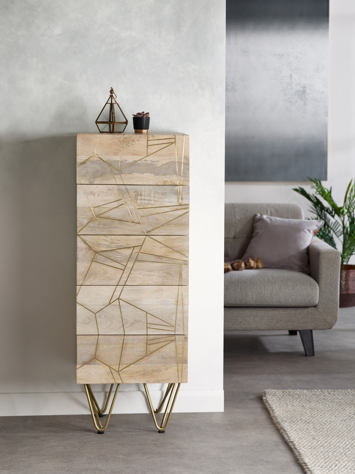 Ebern Light Gold Tall Chest Of Drawers