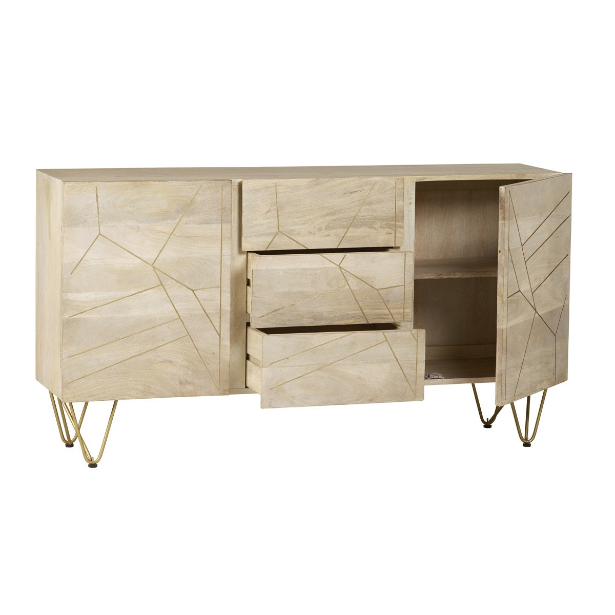 Ebern Light Gold Extra Large Sideboard 3 Drawers And 2 Doors