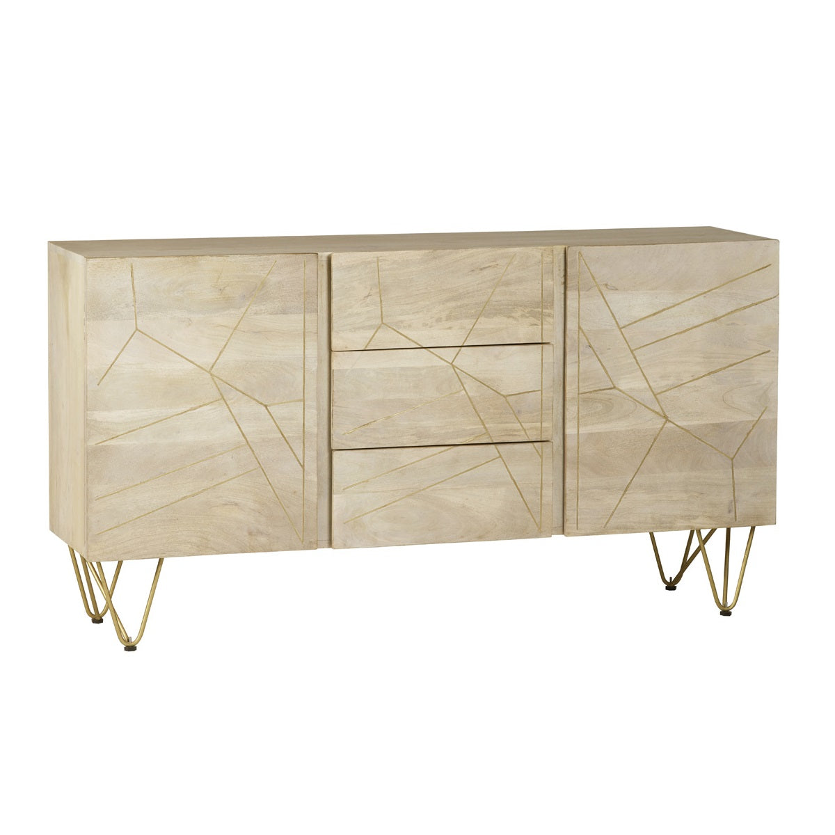 Ebern Light Gold Extra Large Sideboard 3 Drawers And 2 Doors