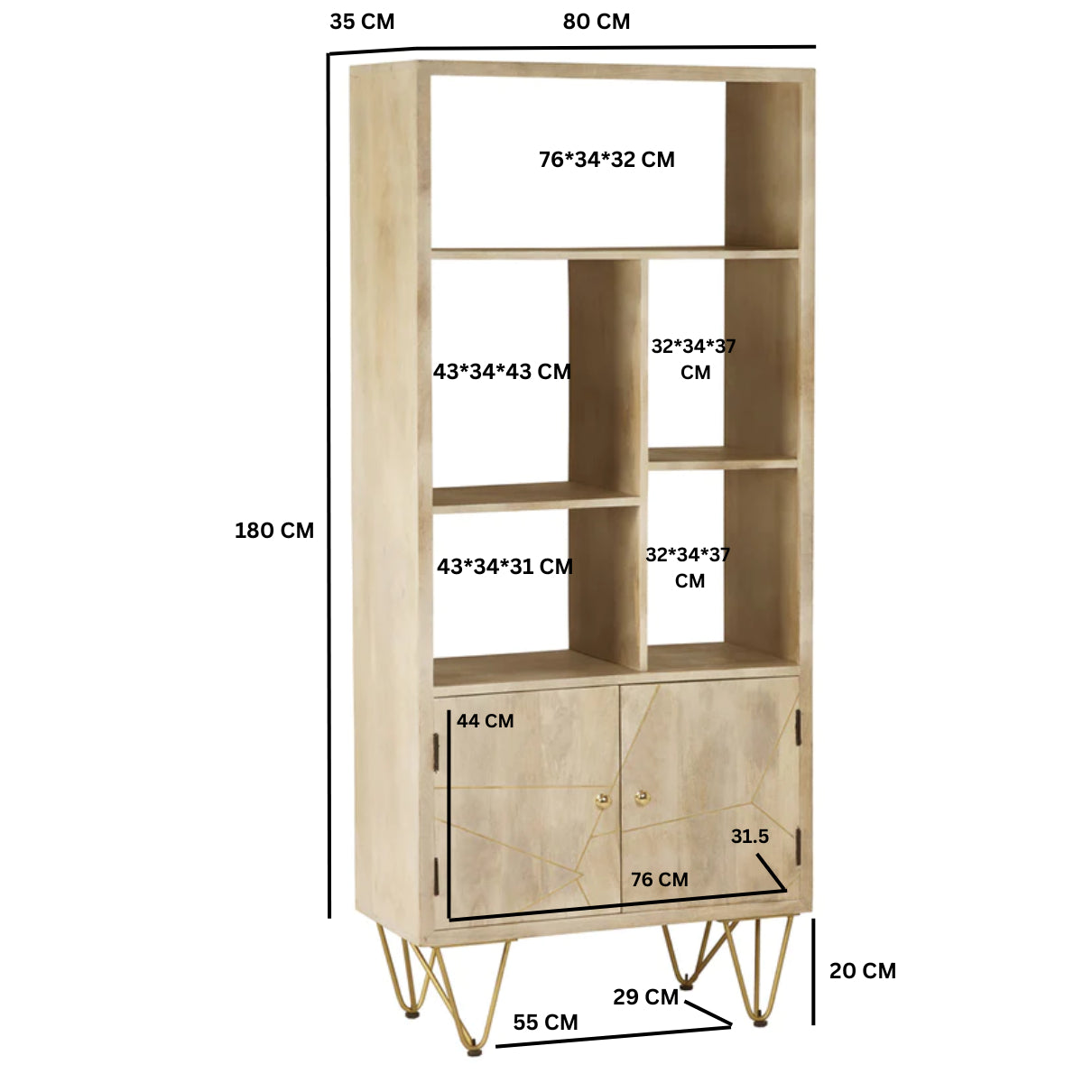 Ebern Light Gold Large Bookcase 2 Door