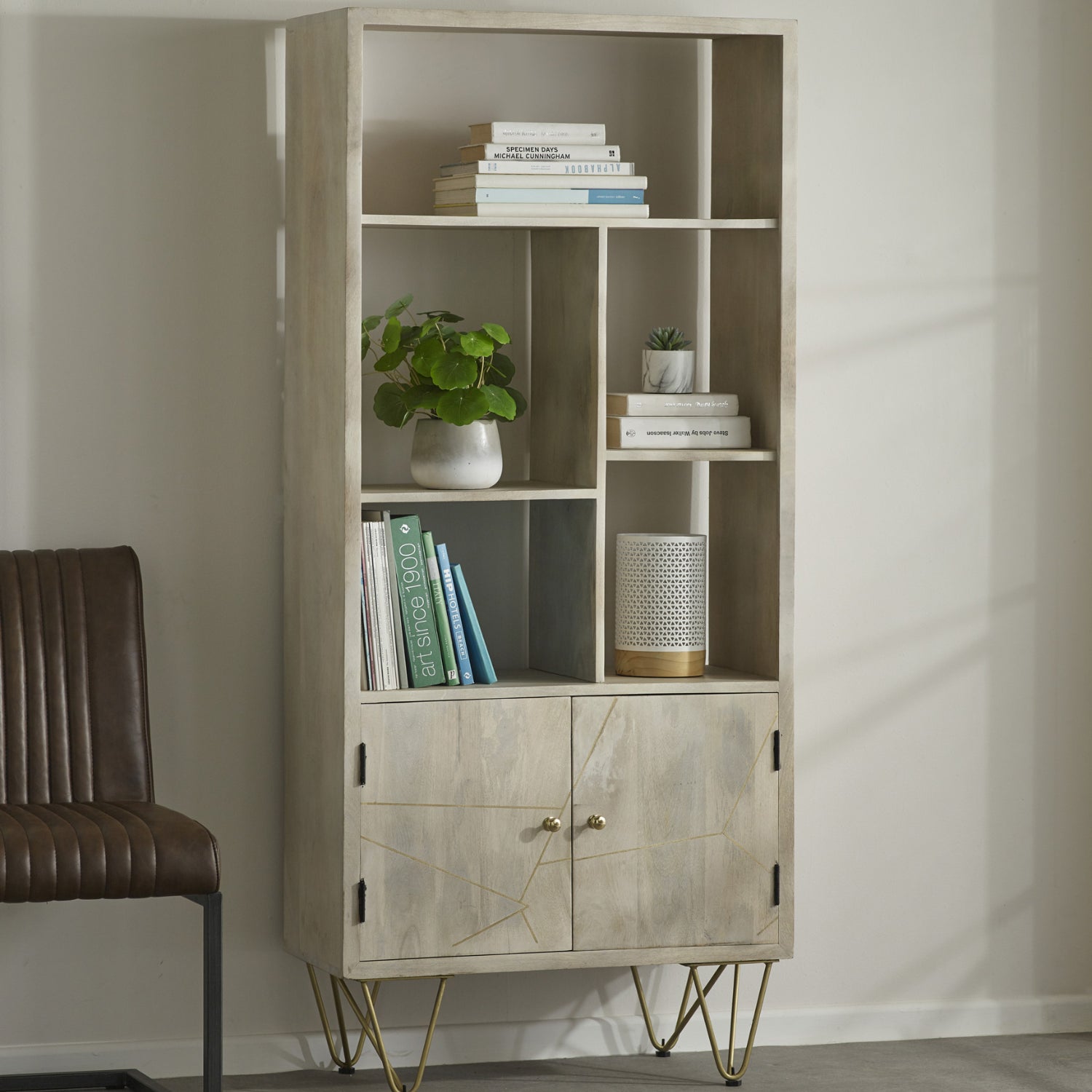 Ebern Light Gold Large Bookcase 2 Door