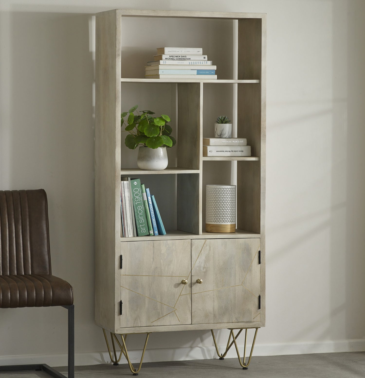 Ebern Light Gold Large Bookcase 2 Door
