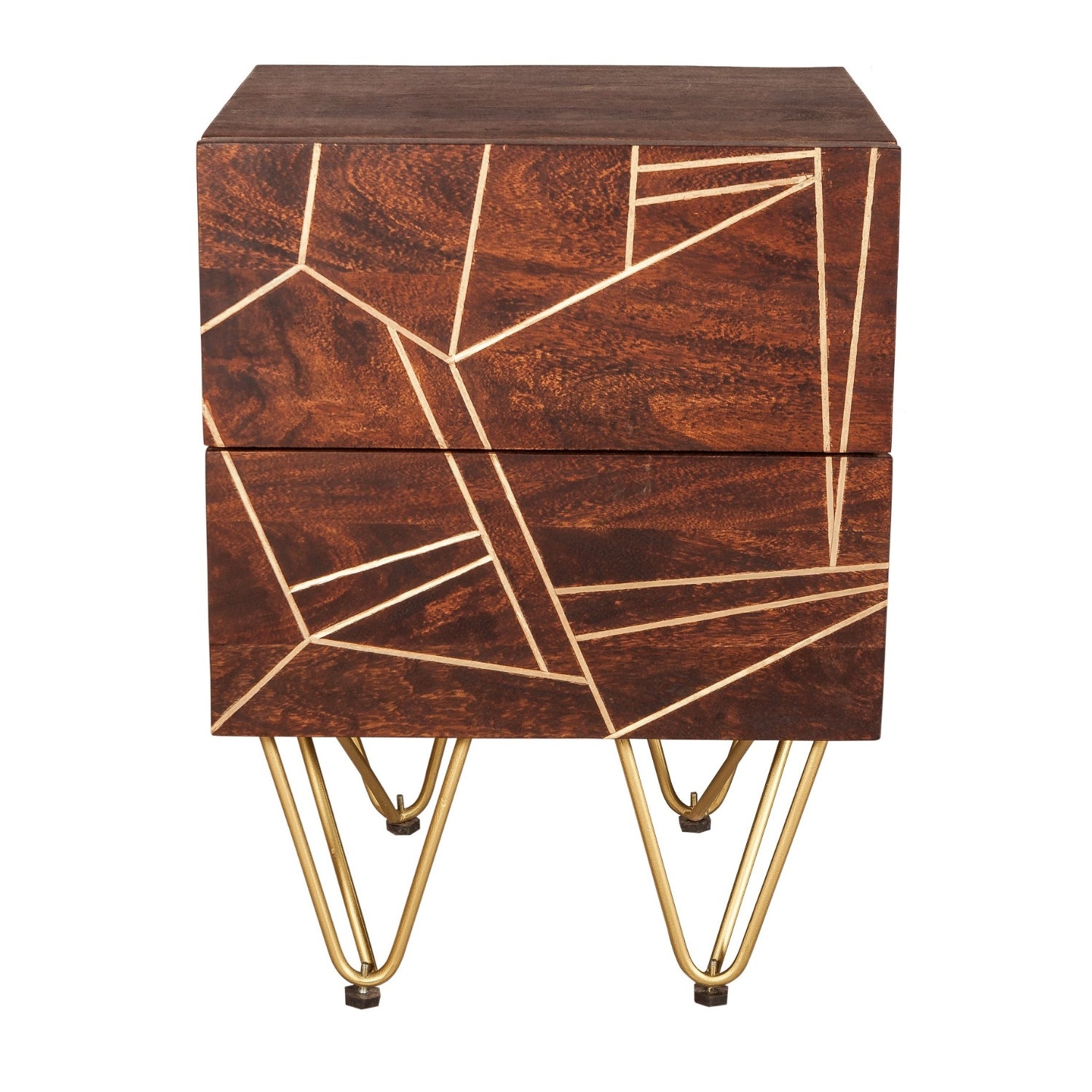 Ebern Dark Gold 2 Drawer Side Table