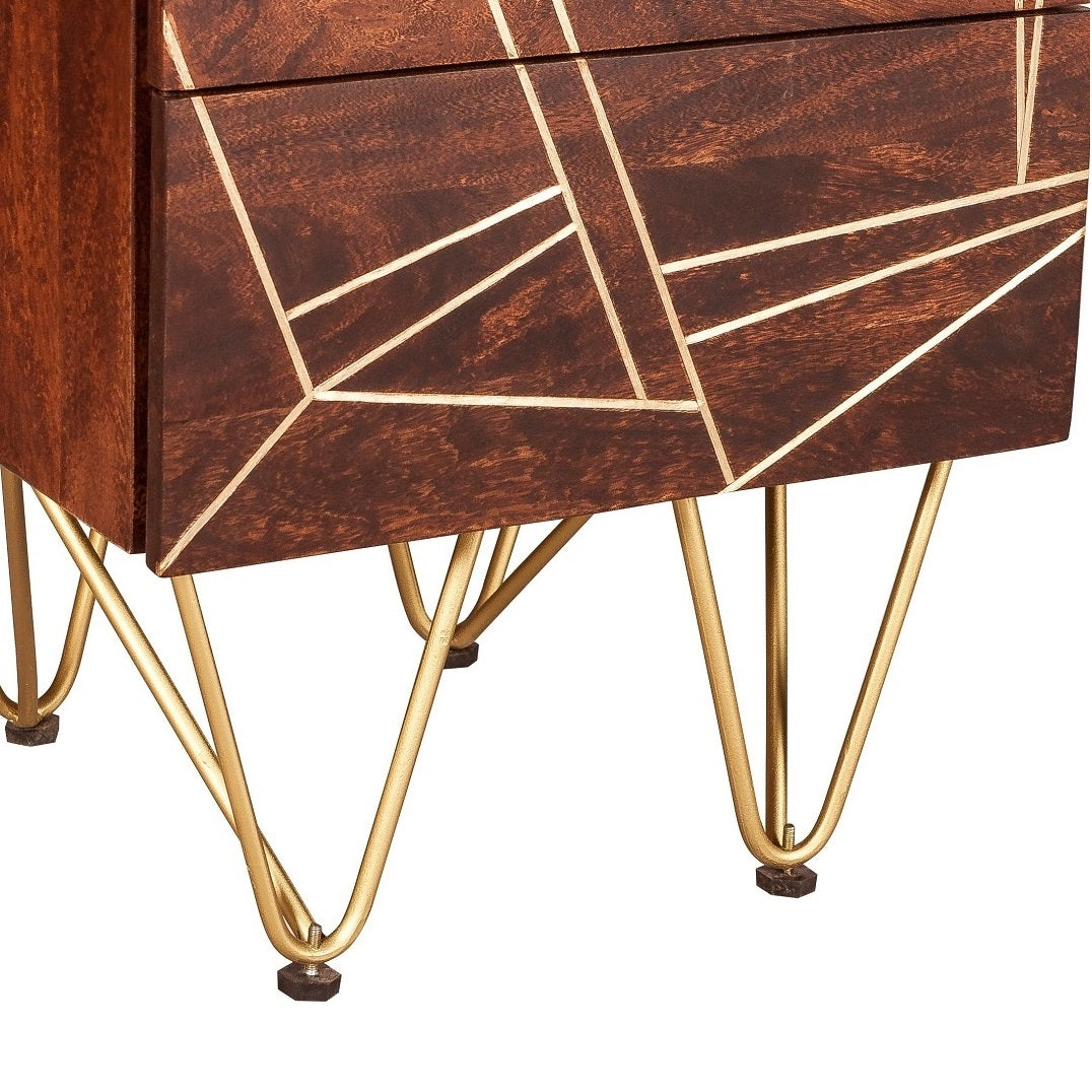 Ebern Dark Gold 2 Drawer Side Table