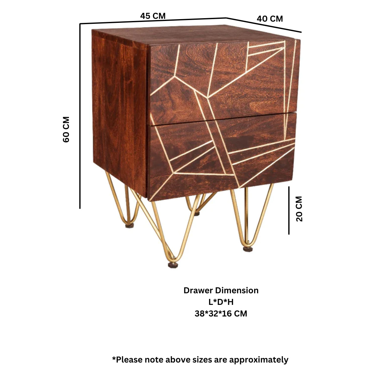 Ebern Dark Gold 2 Drawer Side Table