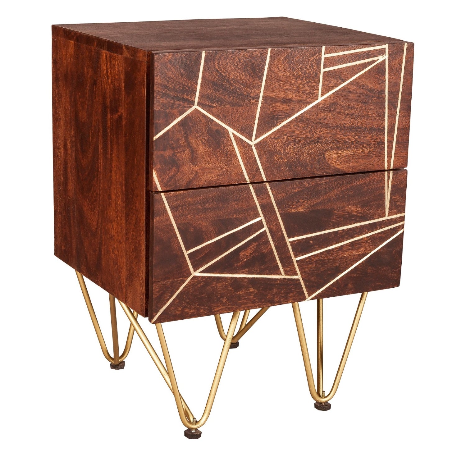Ebern Dark Gold 2 Drawer Side Table