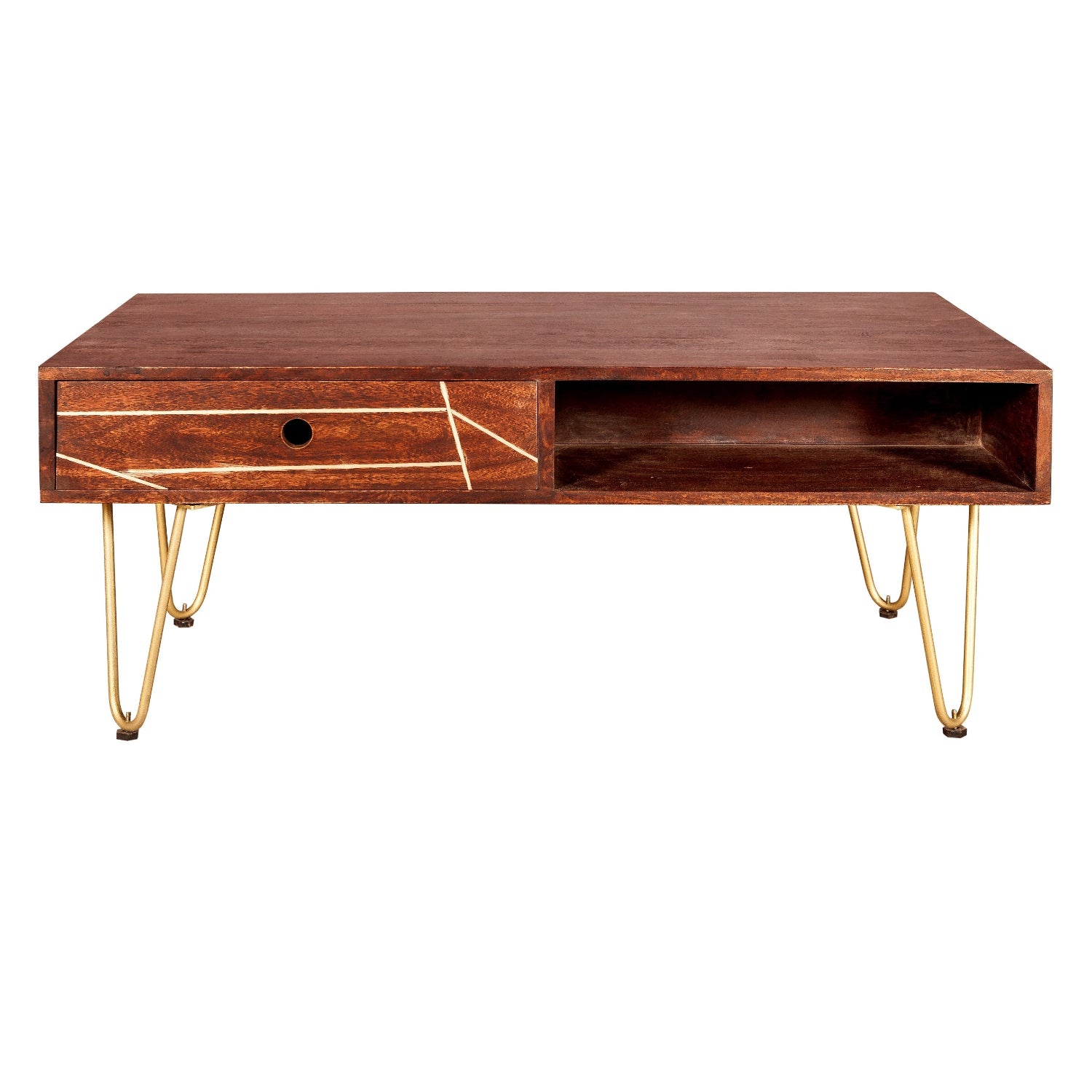 Ebern Dark Gold Rectangular Coffee Table With Drawer