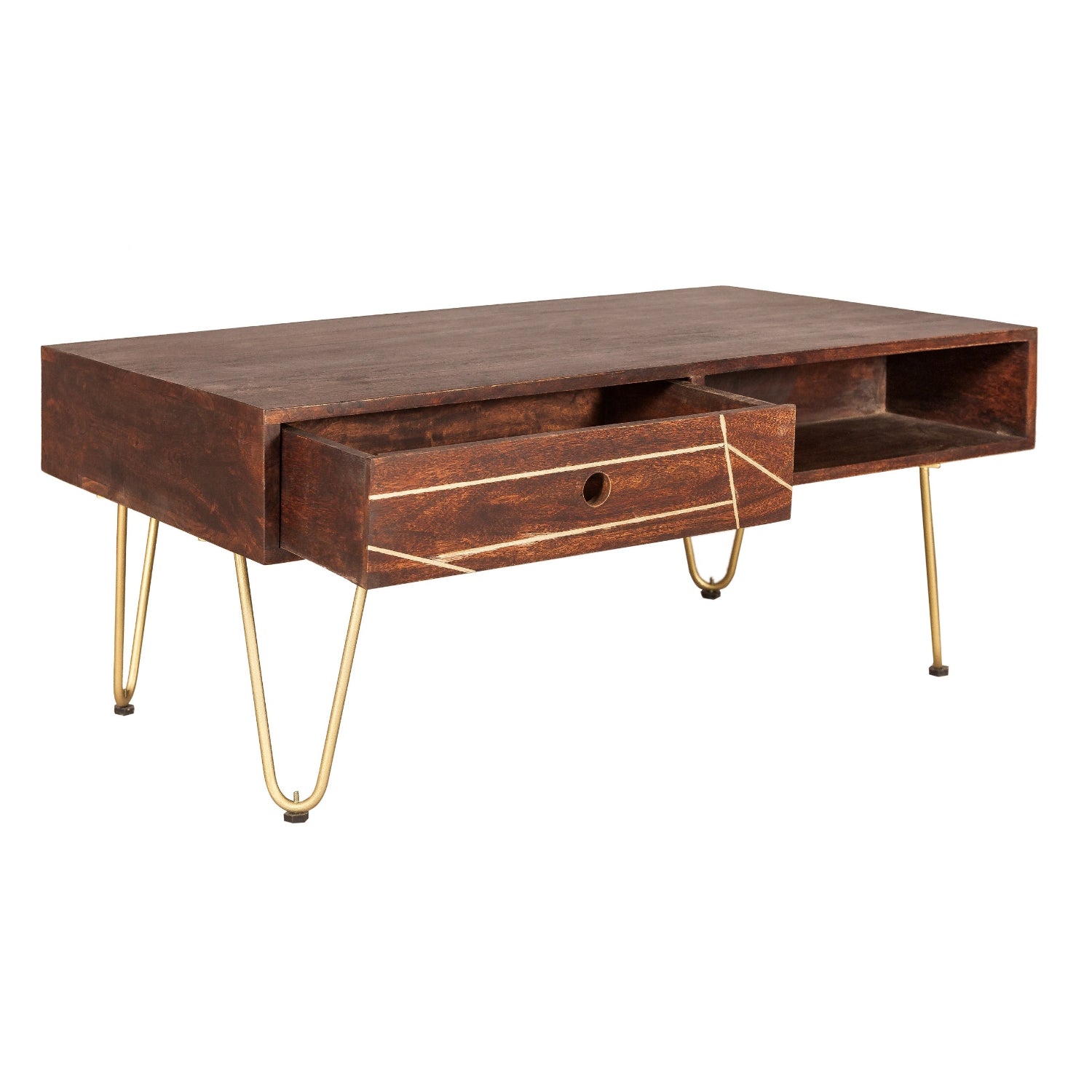 Ebern Dark Gold Rectangular Coffee Table With Drawer
