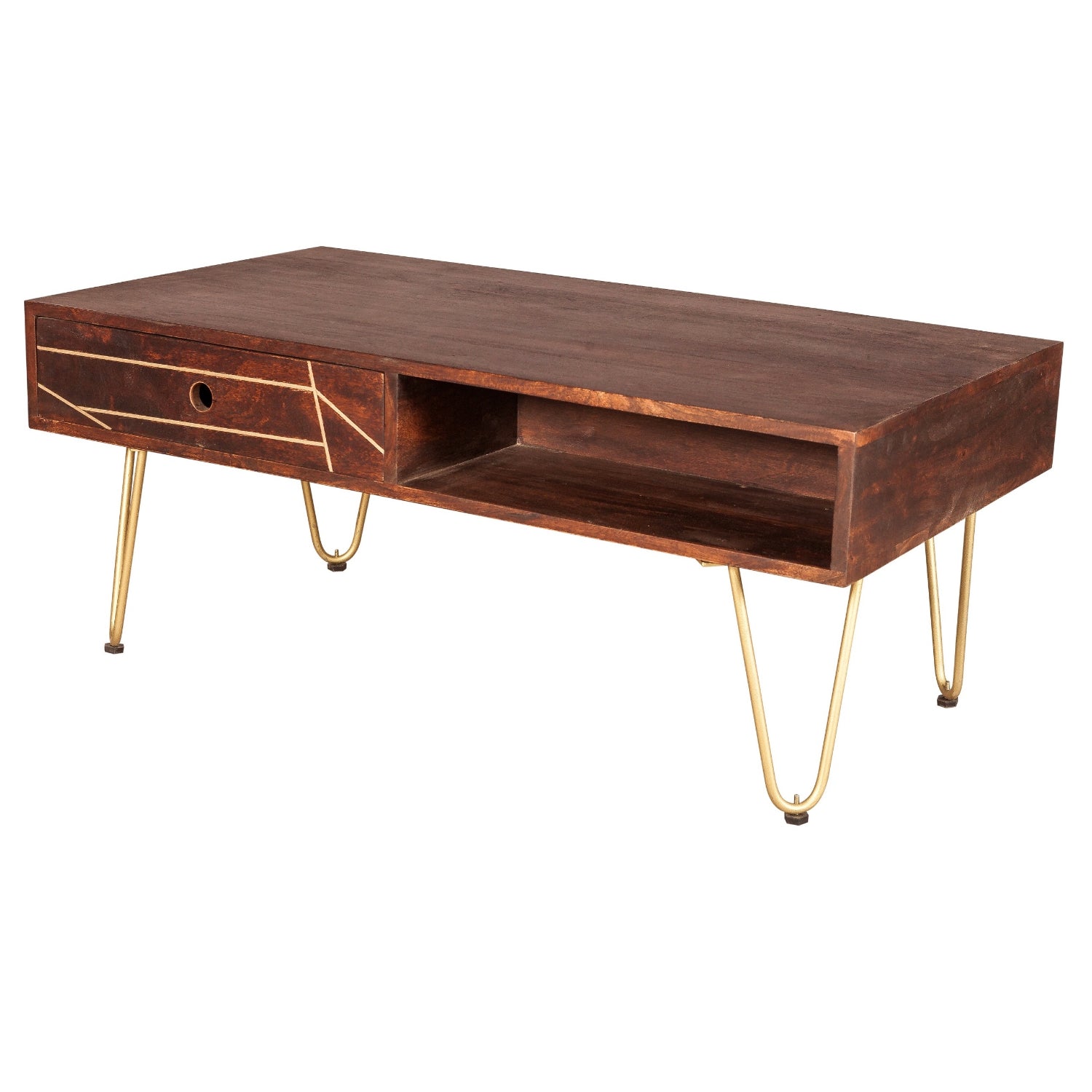 Ebern Dark Gold Rectangular Coffee Table With Drawer