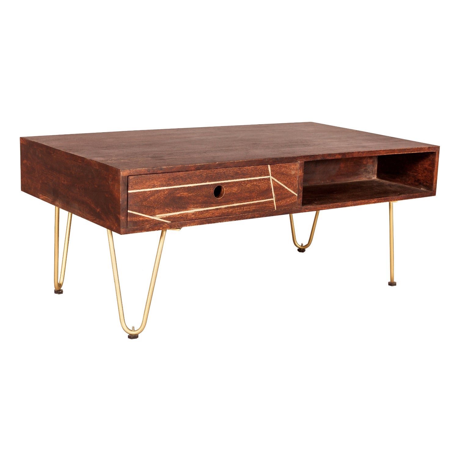 Ebern Dark Gold Rectangular Coffee Table With Drawer