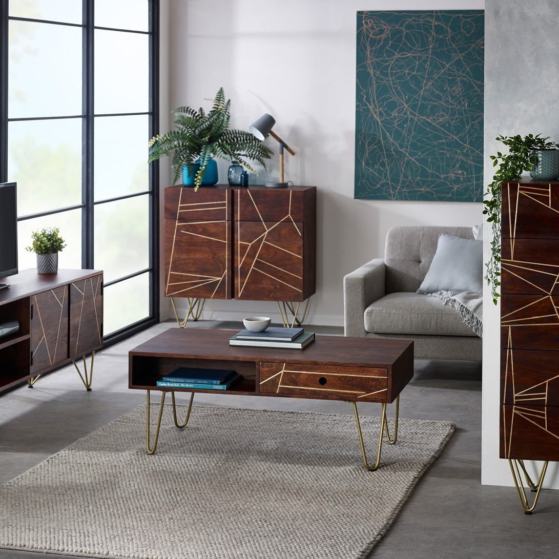Ebern Dark Gold Tall Chest Of Drawers