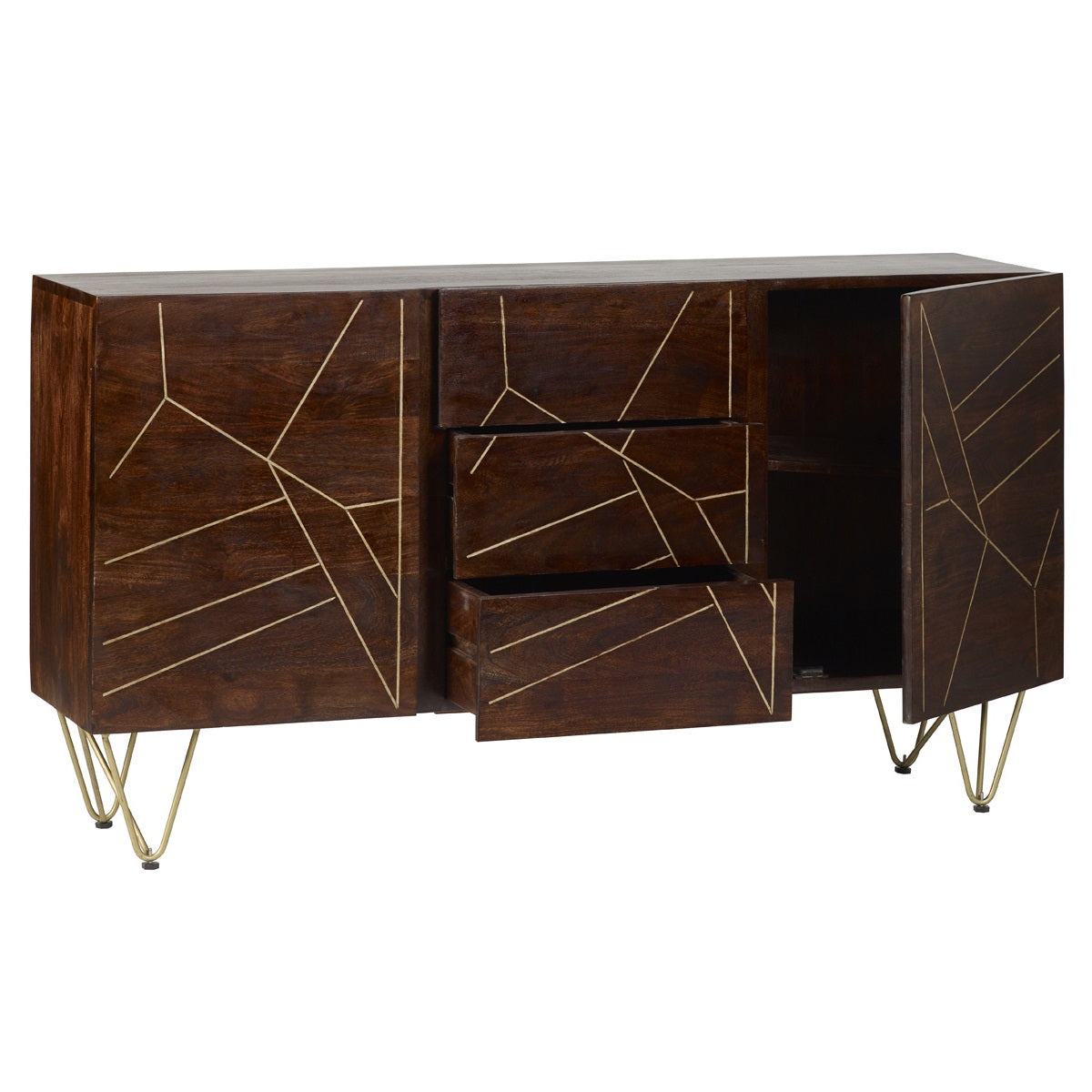 Ebern Dark Gold Extra Large Sideboard 3 Drawers And 2 Doors