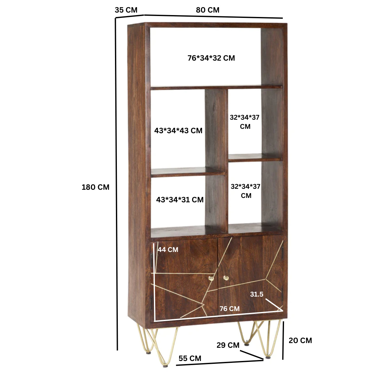 Ebern Dark Gold Large Bookcase 2 Door