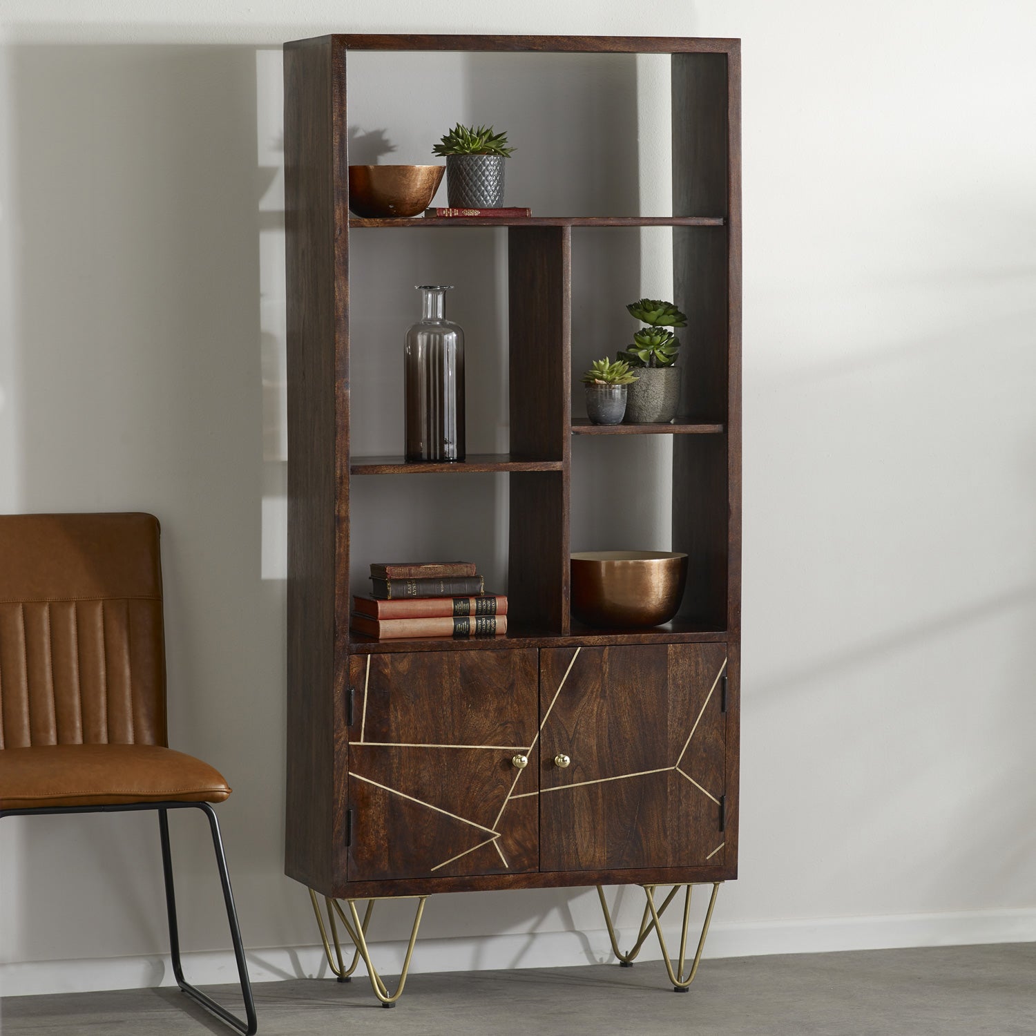Ebern Dark Gold Large Bookcase 2 Door
