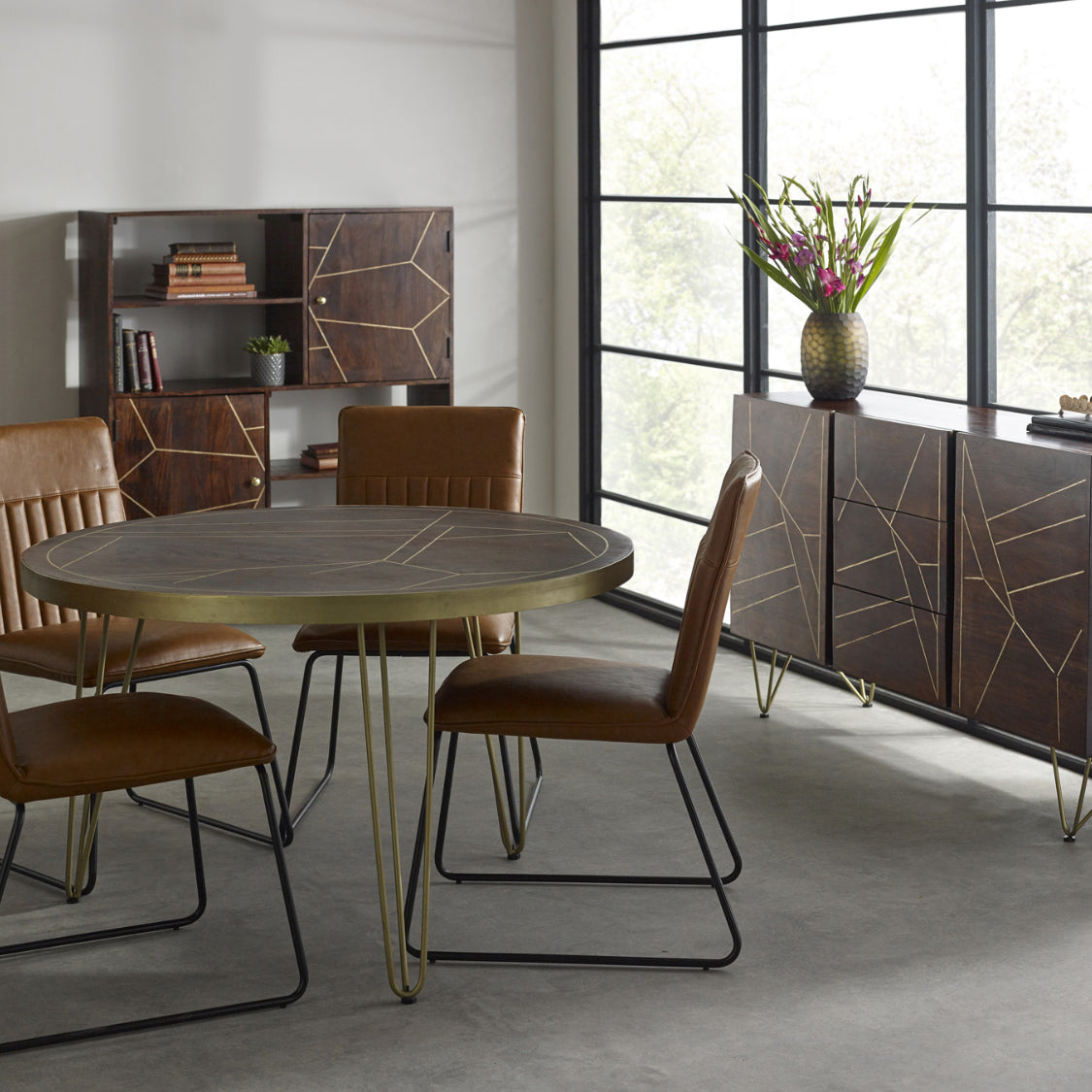 Ebern Dark Gold Round Dining Table