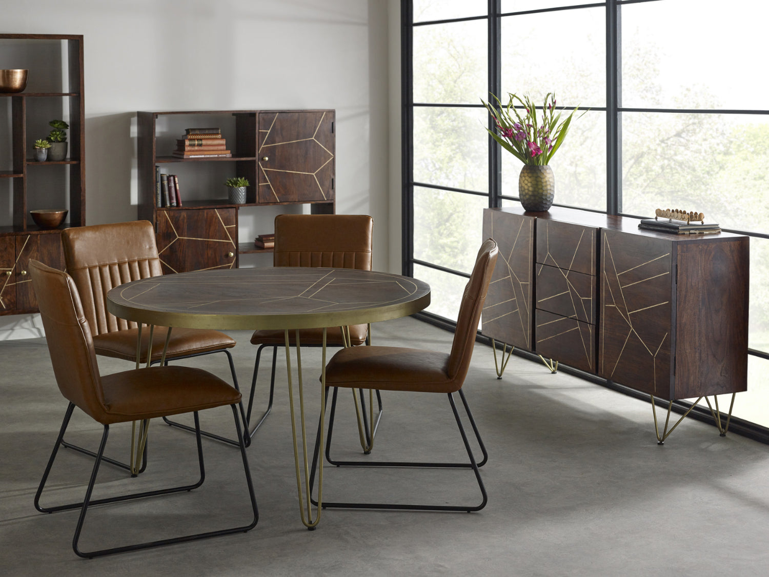 Ebern Dark Gold Round Dining Table