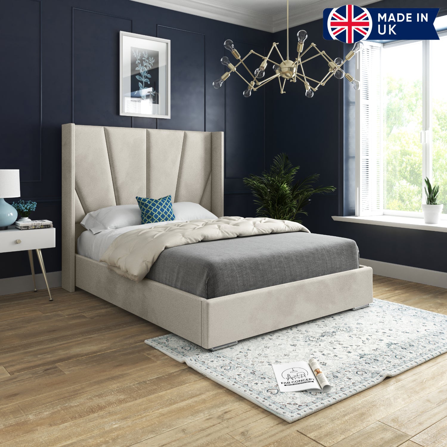 Bellini Wide Curved Winged Upholstered Soft Velvet Bed Frame