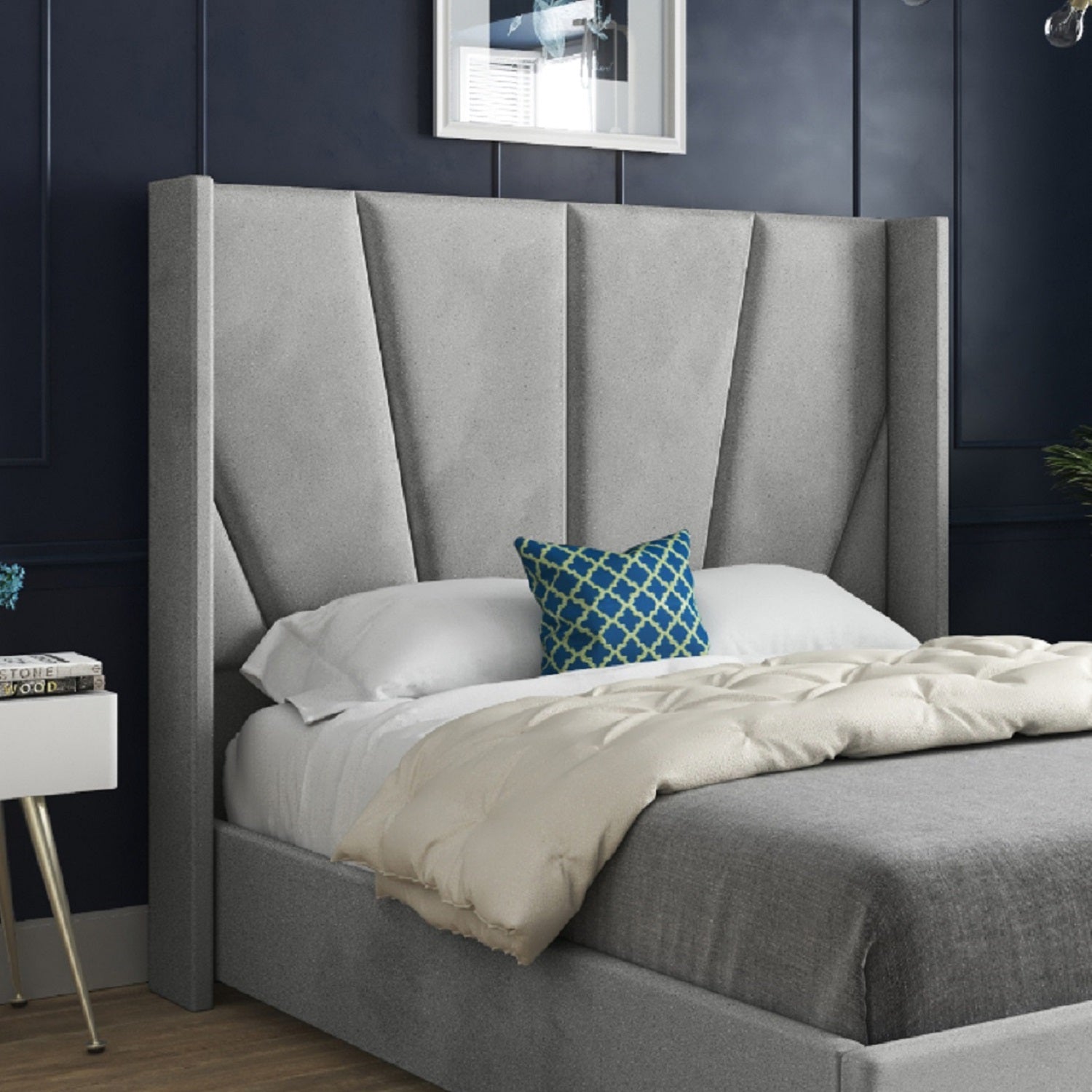 Bellini Wide Curved Winged Upholstered Soft Velvet Bed Frame