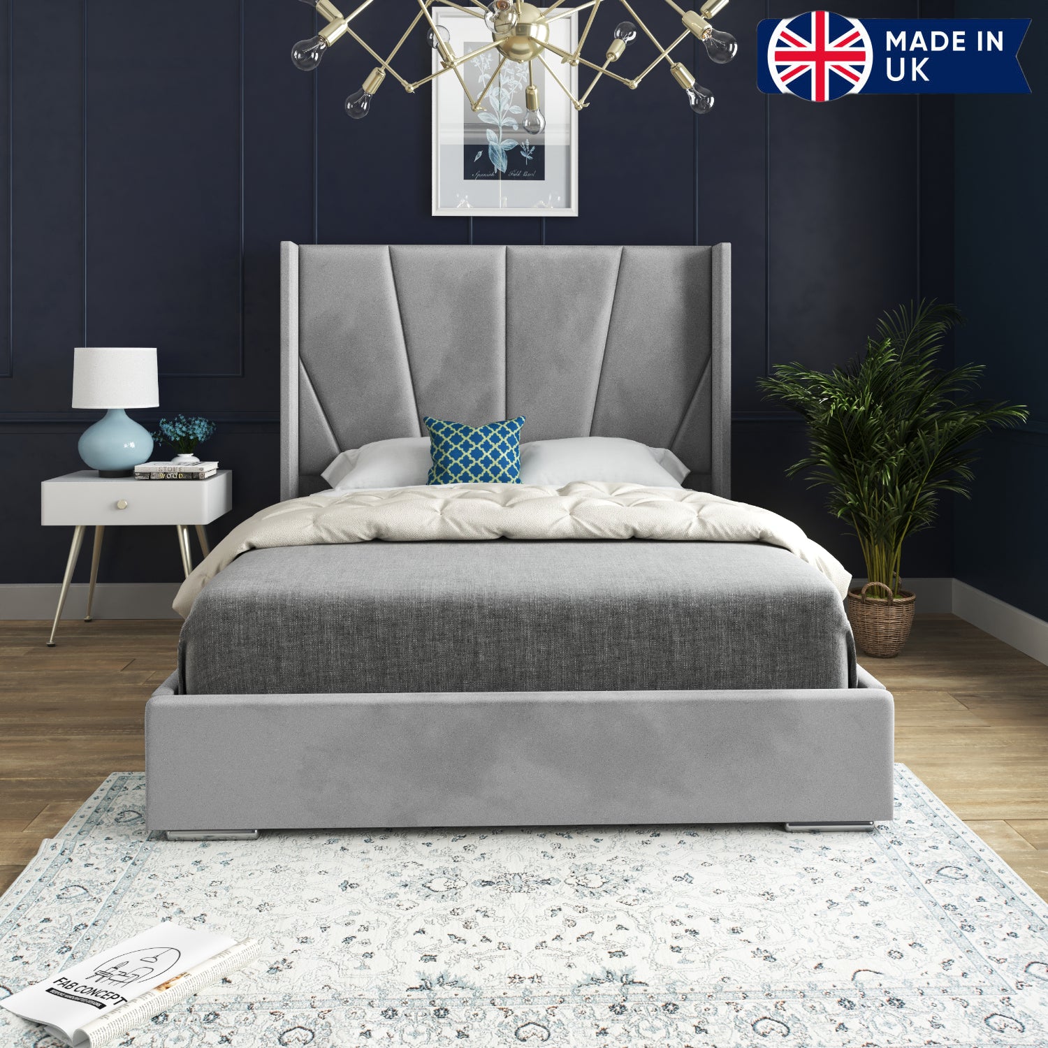 Bellini Wide Curved Winged Upholstered Soft Velvet Bed Frame