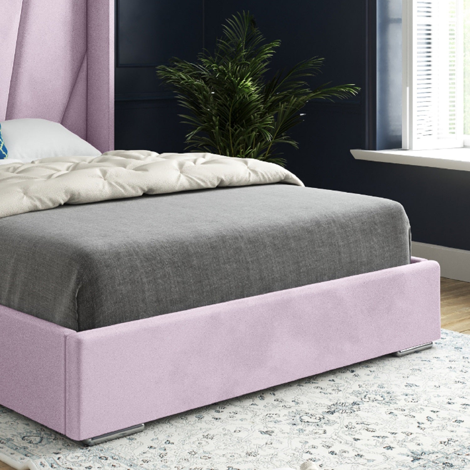 Bellini Wide Curved Winged Upholstered Soft Velvet Bed Frame