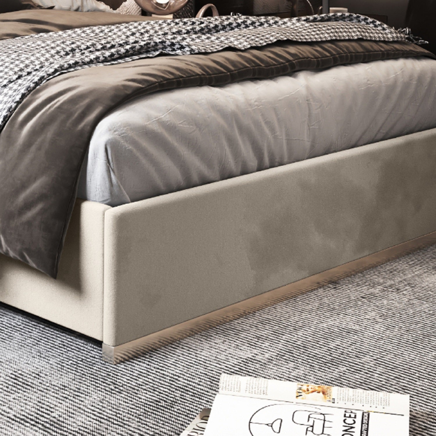 Bentley Upholstered Soft Velvet Metal Bed Frame