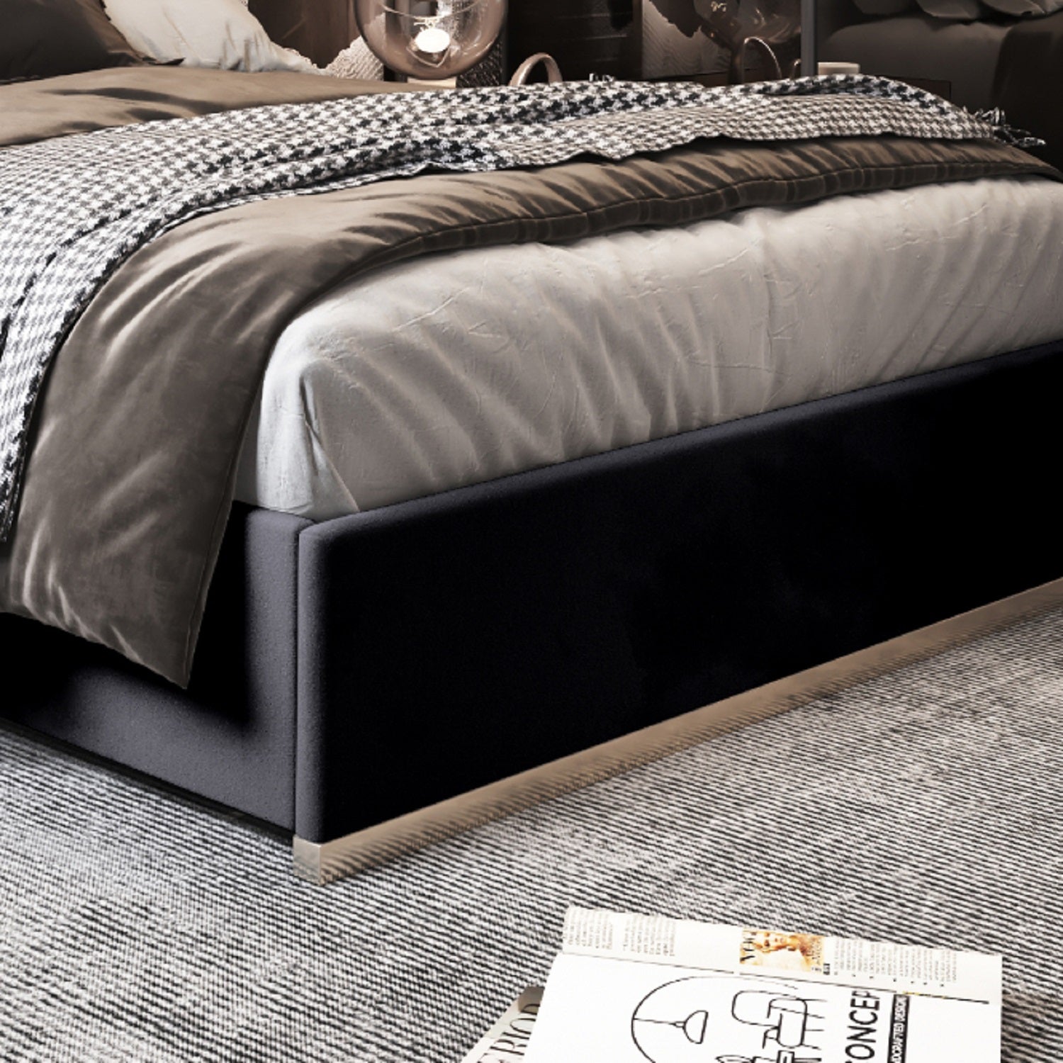 Bentley Upholstered Soft Velvet Metal Bed Frame