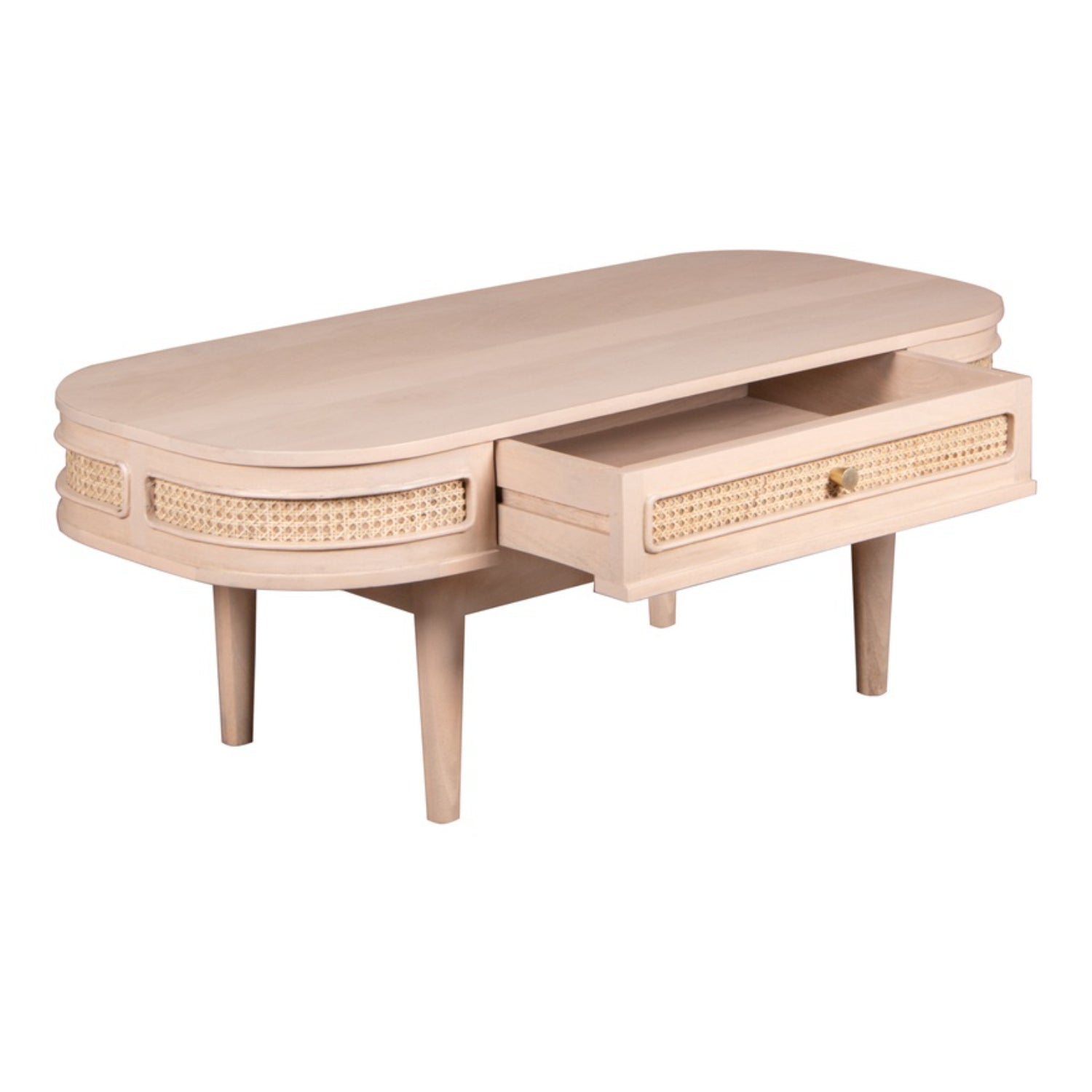 Adah Cane & Mango Wood 1 Drawer Coffee Table