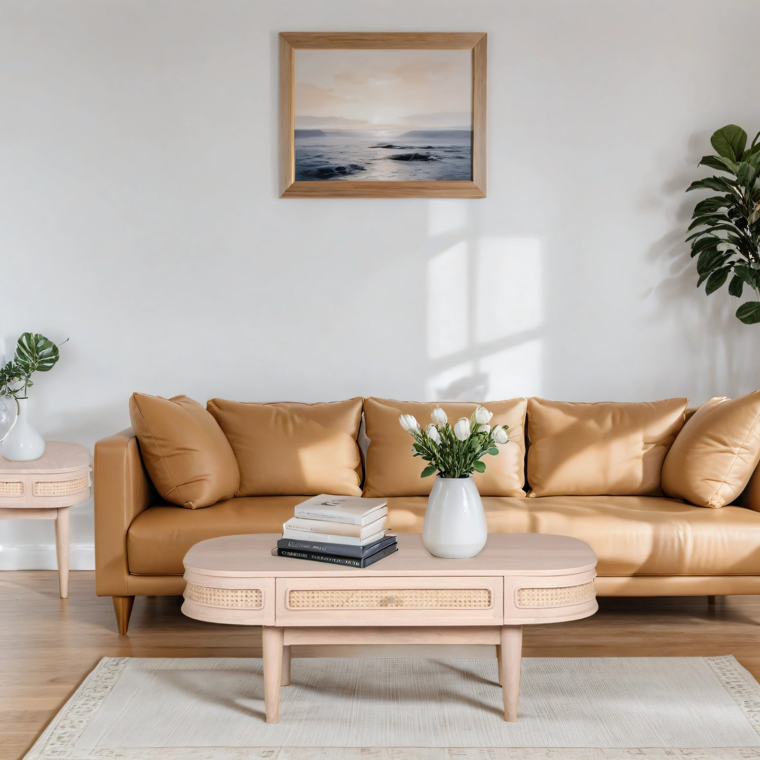 Adah Cane & Mango Wood 1 Drawer Coffee Table