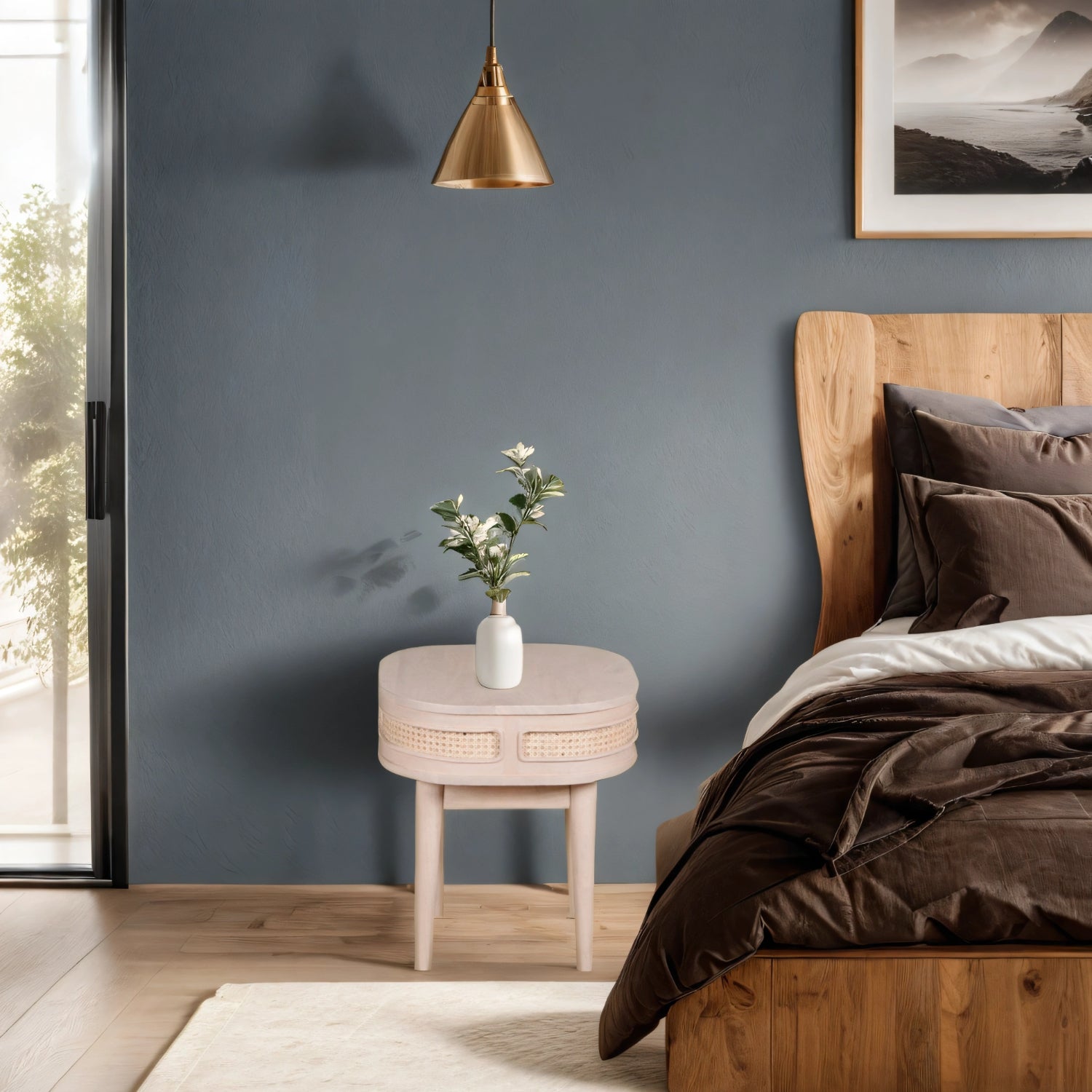 Adah Cane & Mango Wood Bedside Table