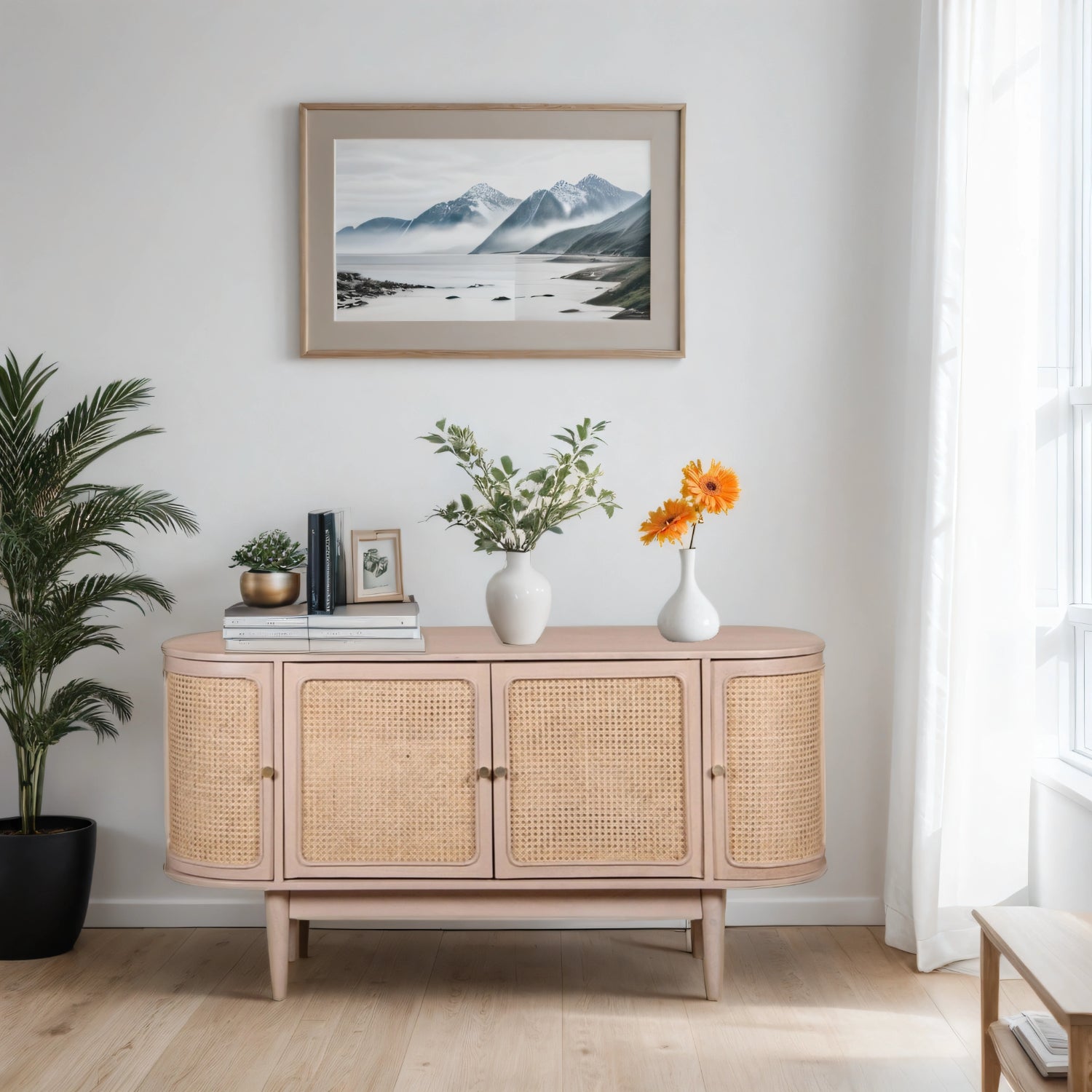 Adah Cane & Mango Wood 4 Doors Sideboard
