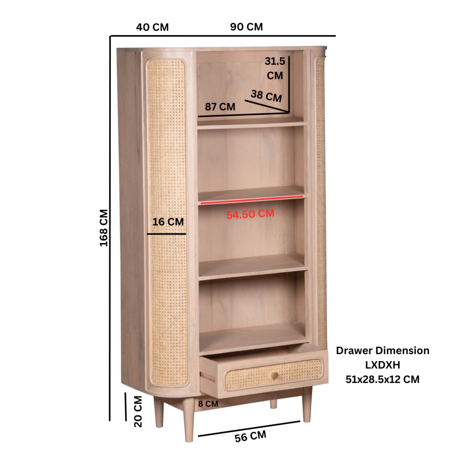 Adah Cane & Mango Wood Bookcase
