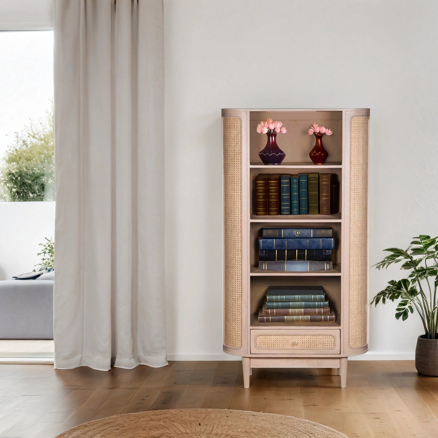 Adah Cane & Mango Wood Bookcase