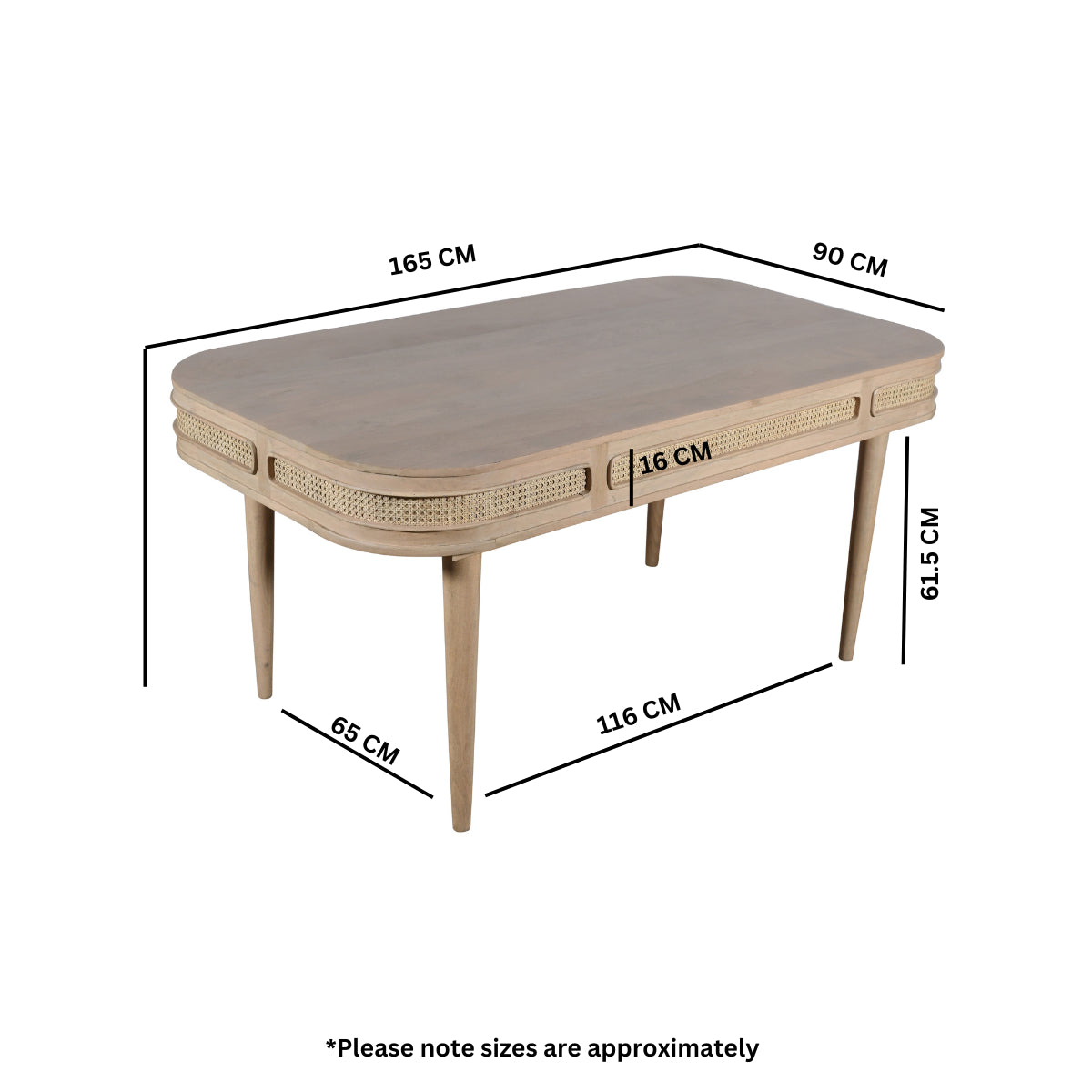 Adah Cane & Mango Wood Dining Table 6 Seater